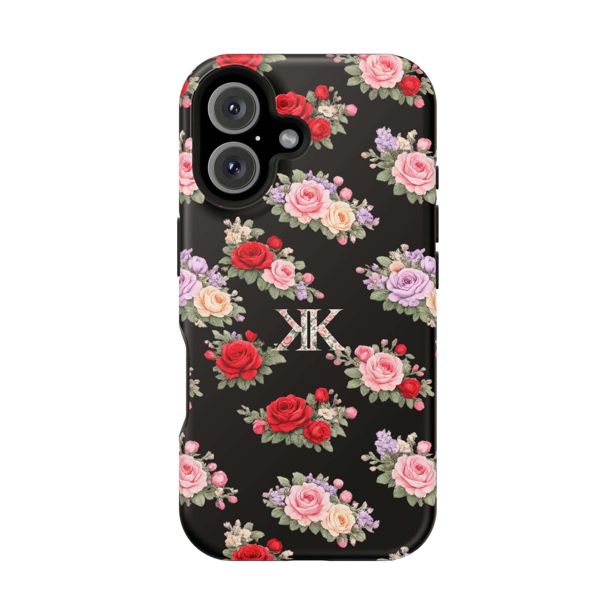 Anthos Collection BLACK Vintage Floral Rose Pattern Magnetic Impact-Resistant Phone Case