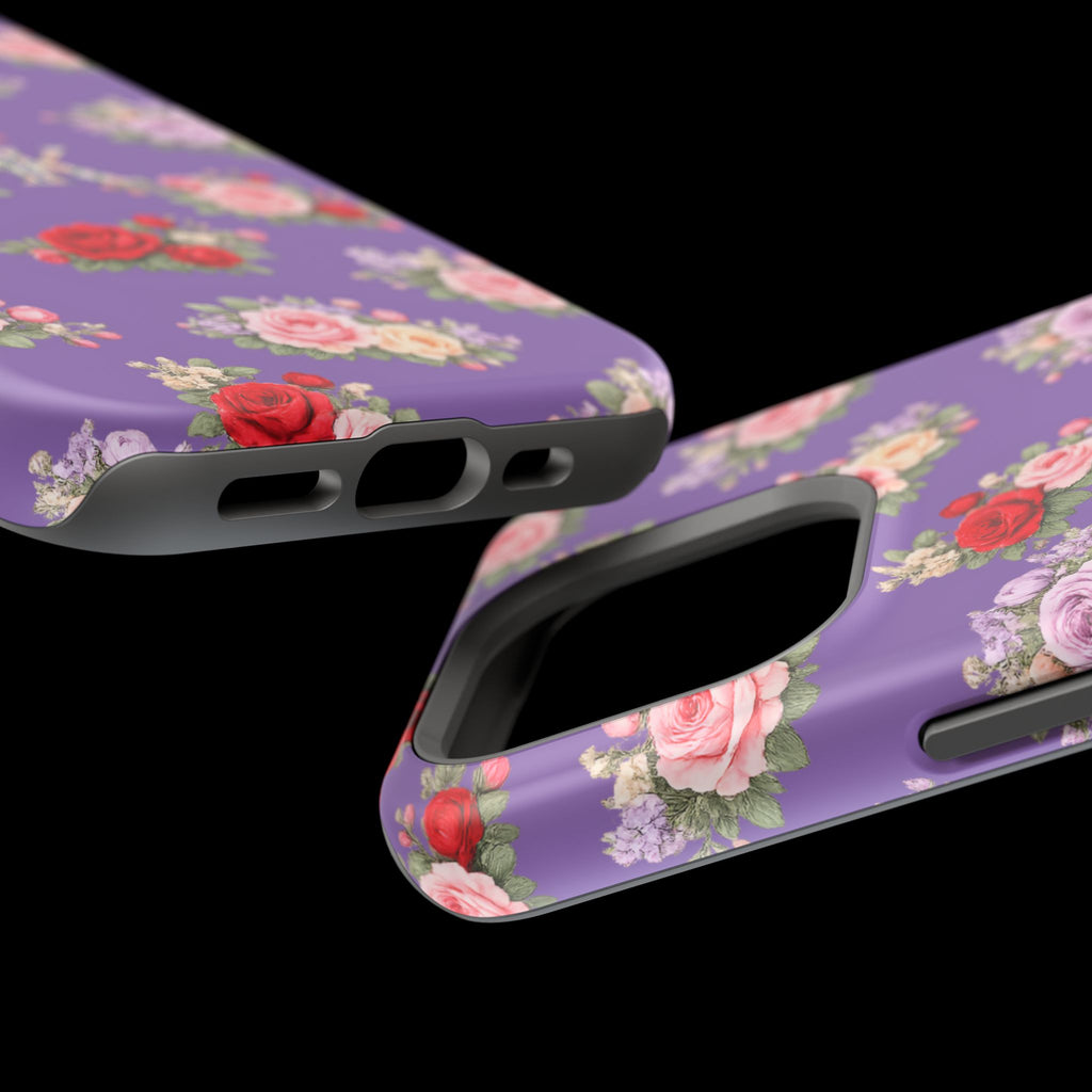 Anthos Collection Light Purple Vintage Floral Rose Pattern Magnetic Impact-Resistant Phone Case