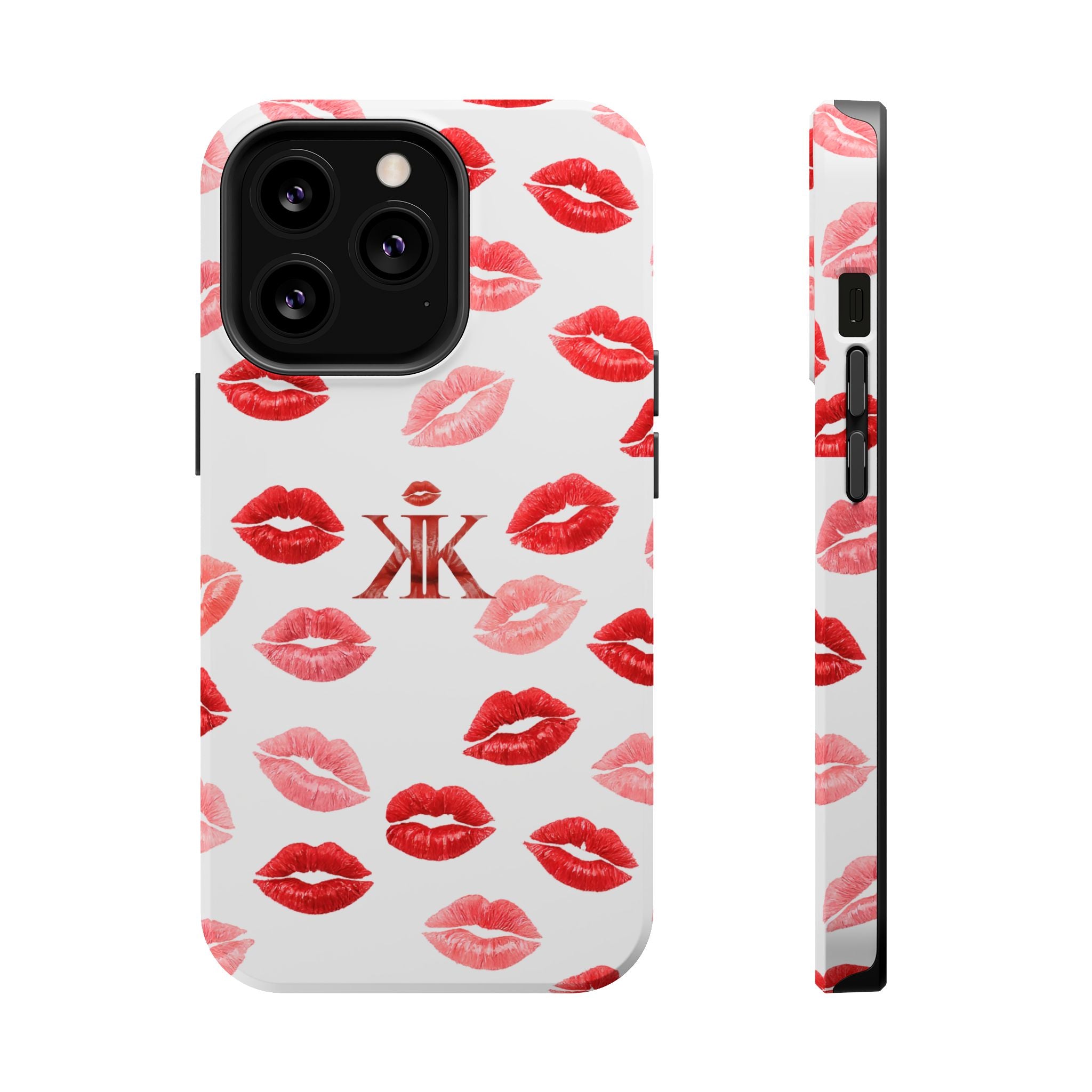 Psyche Collection White - Kiss Pattern Magnetic Impact Phone Case