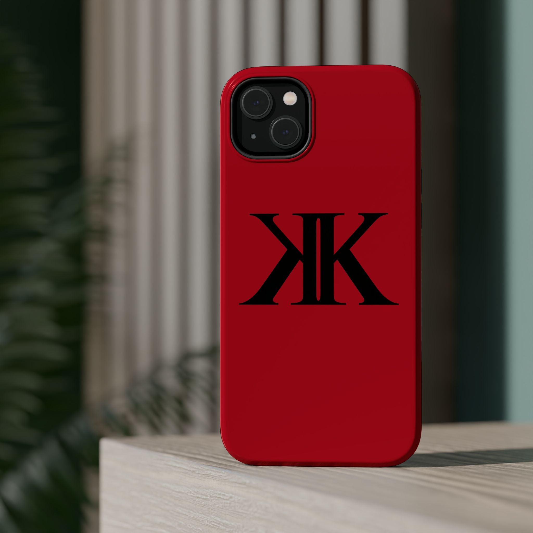 Magnetic Impact-Resistant RED Case with Bold KK Monogram