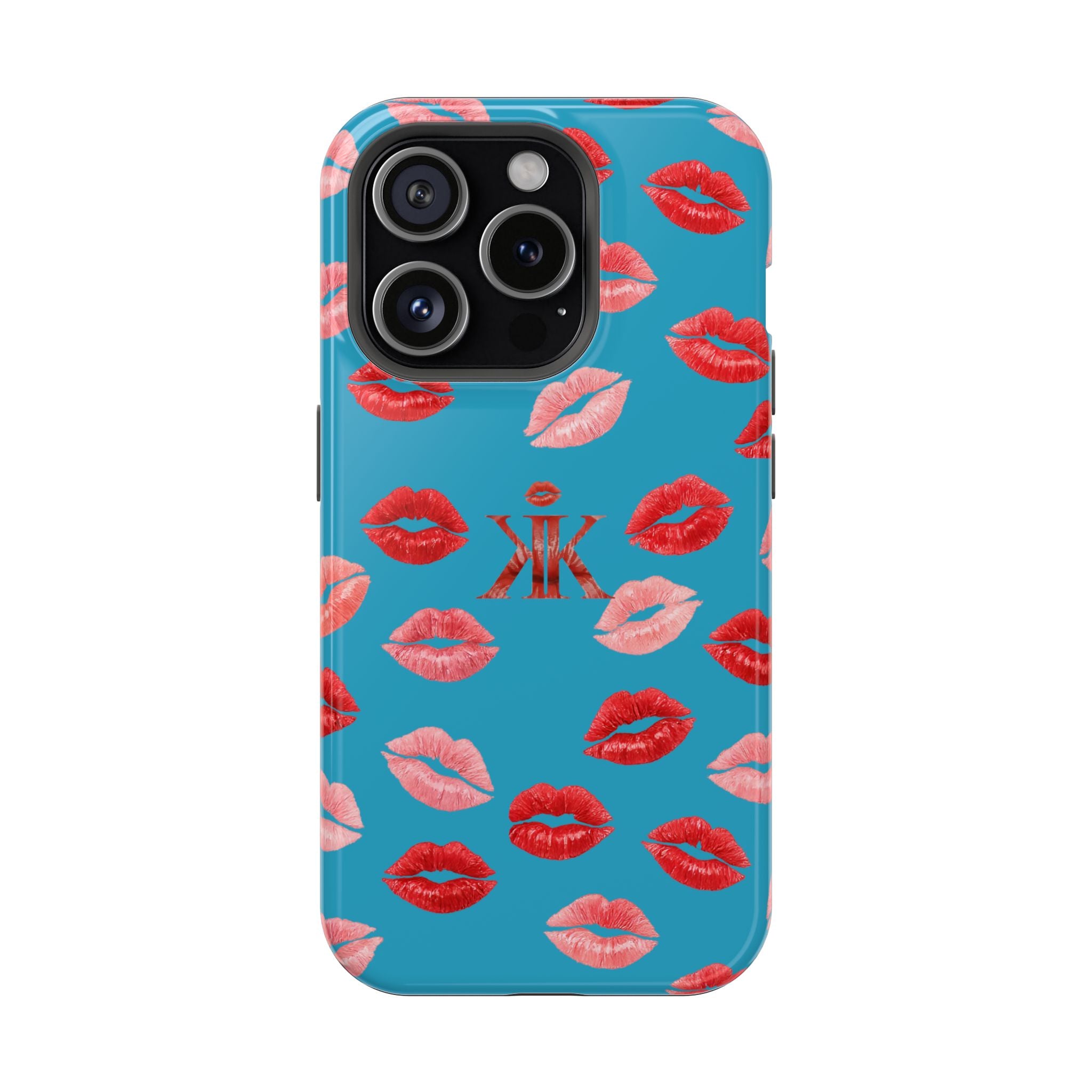 Psyche Collection Turquoise - Kiss Pattern Magnetic Impact Phone Case