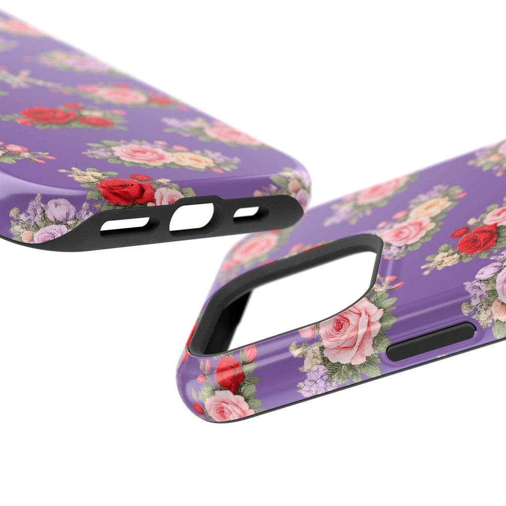Anthos Collection Light Purple Vintage Floral Rose Pattern Magnetic Impact-Resistant Phone Case