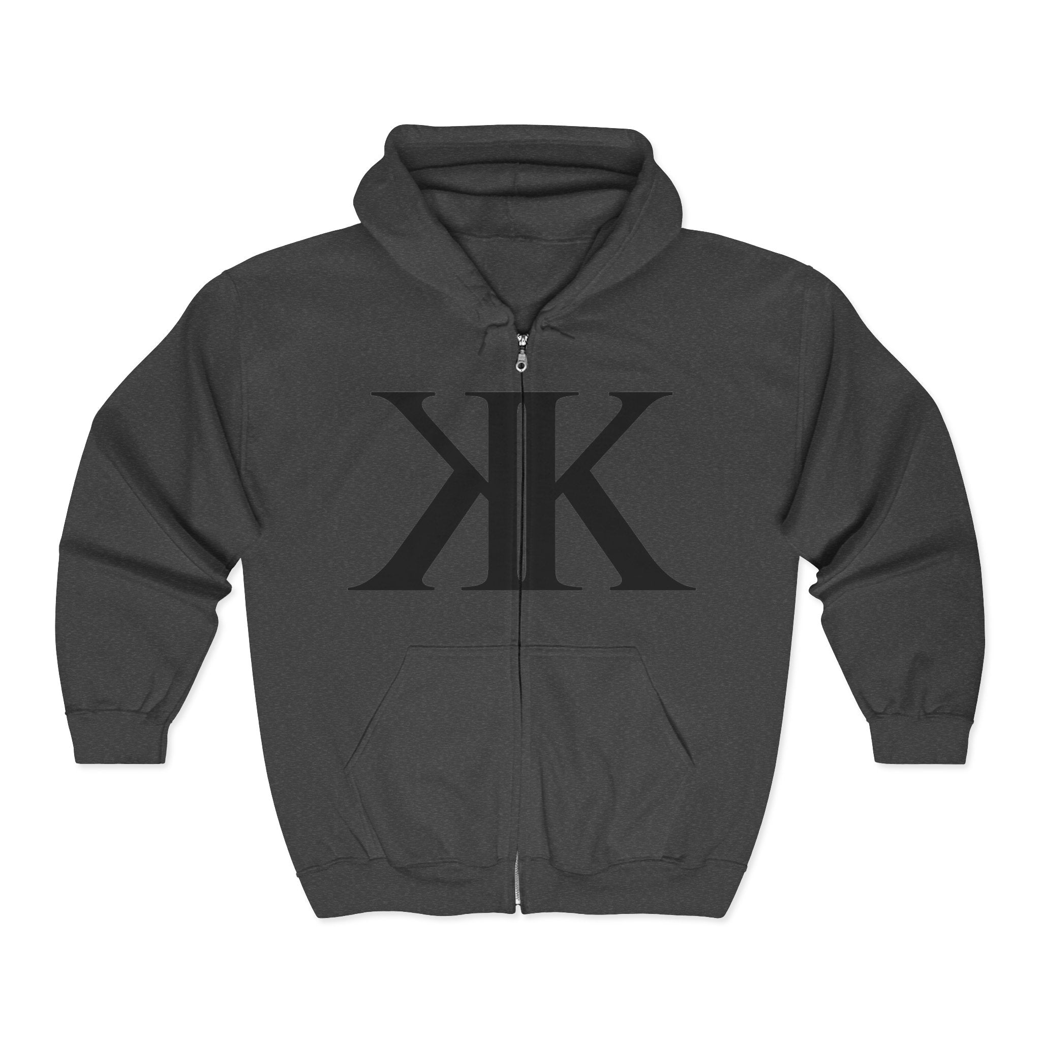 KK Monogram Zip Hoodie - Black Mirror Logo Full-Zip Sweatshirt