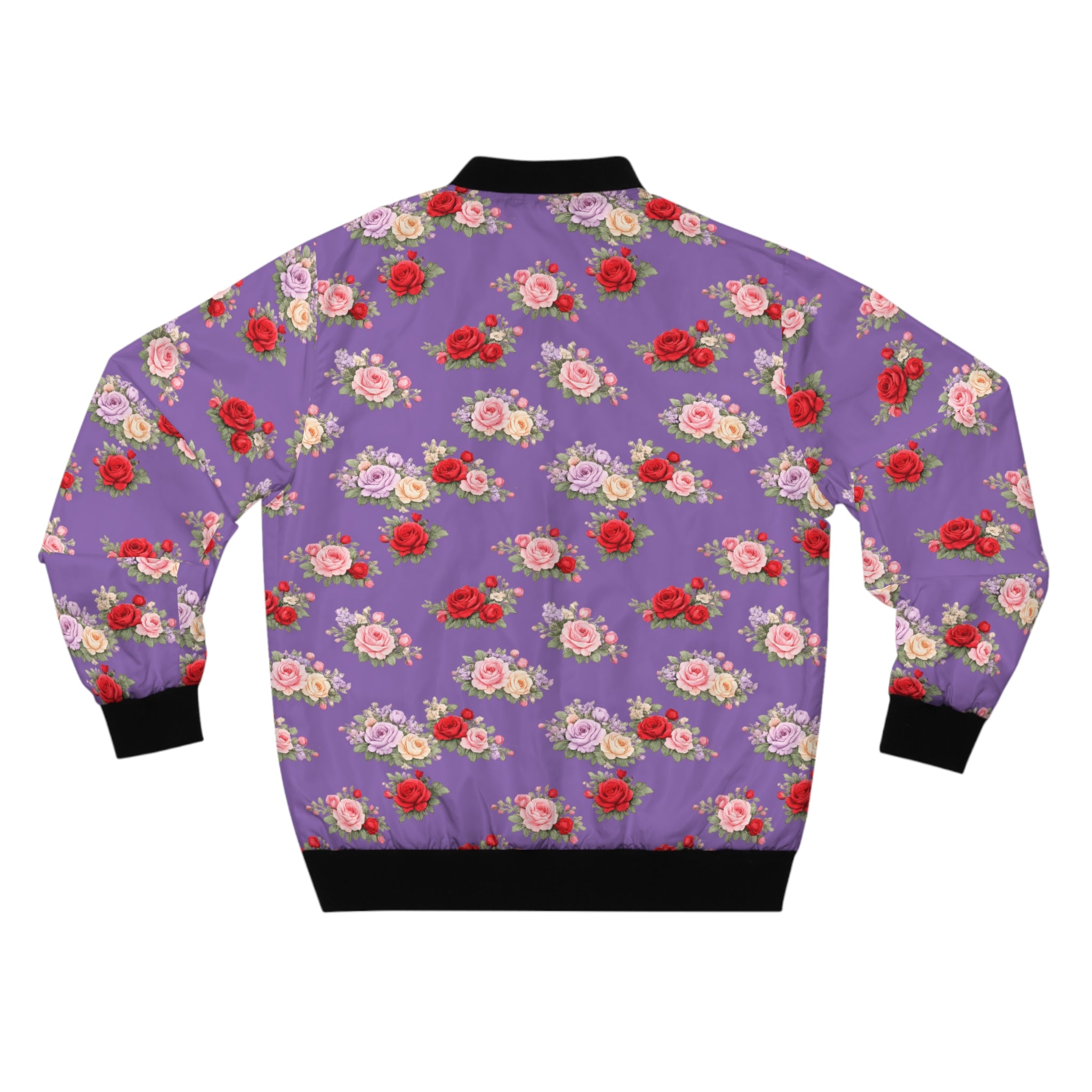Anthos Collection Floral Rose Light Purple Bomber Jacket — Vintage Pink & Red All-Over Print