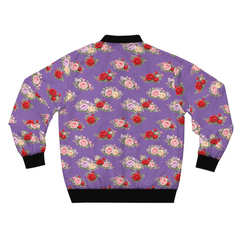 Anthos Collection Floral Rose Light Purple Bomber Jacket — Vintage Pink & Red All-Over Print