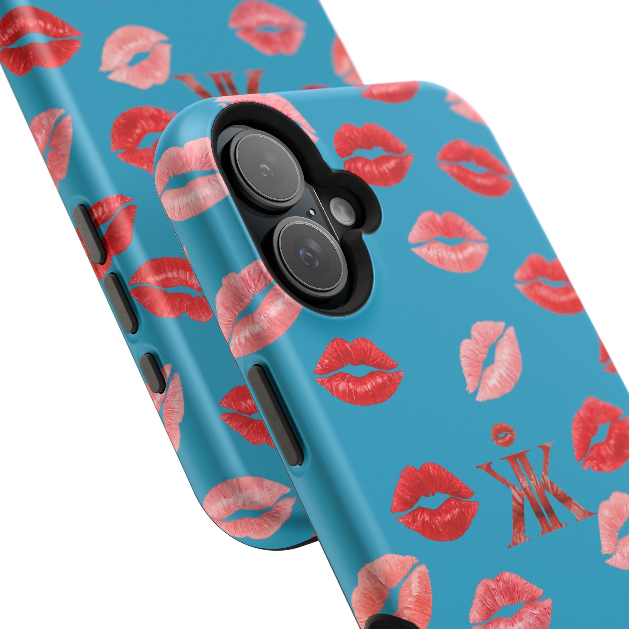 Psyche Collection Turquoise - Kiss Pattern Magnetic Impact Phone Case