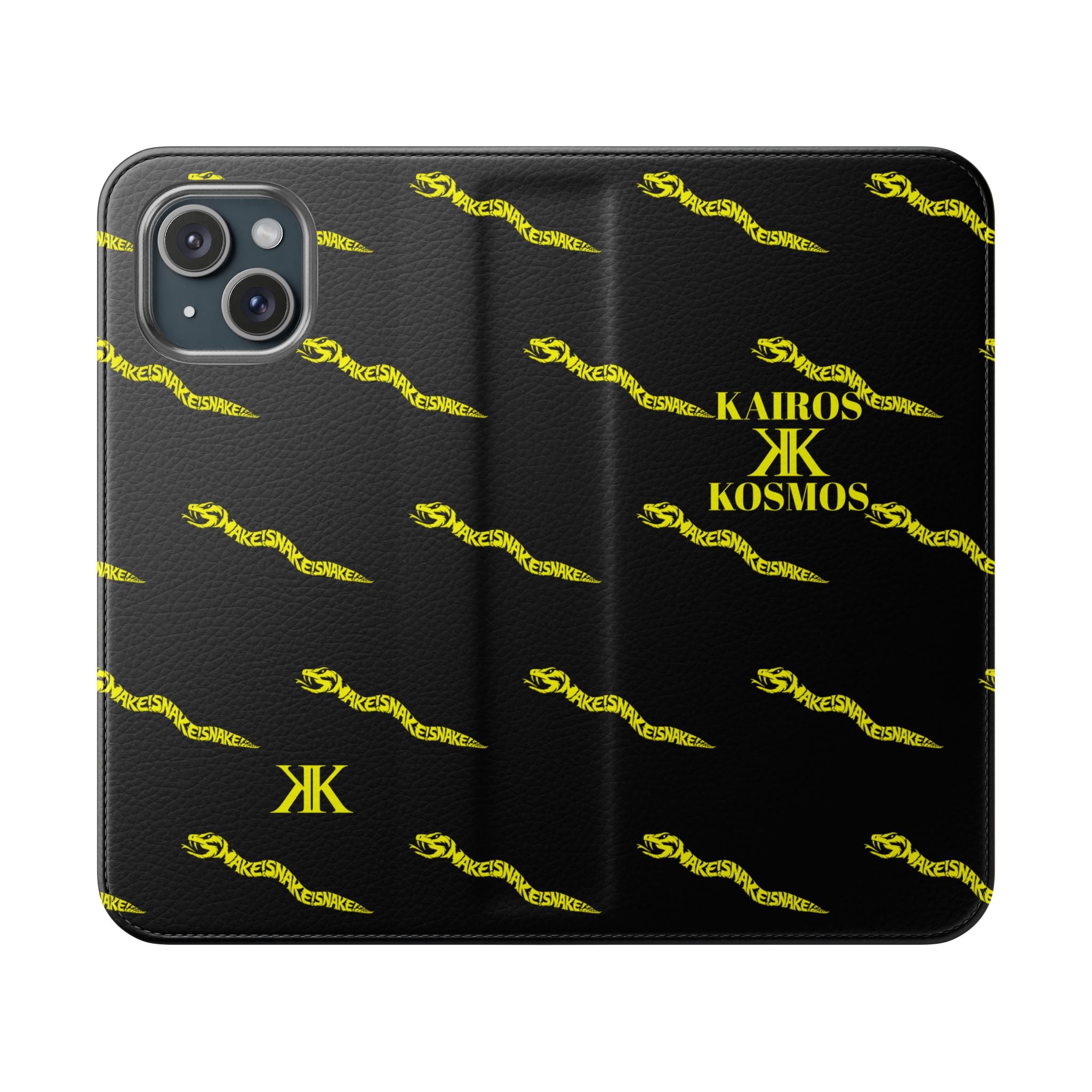 Aspis Collection Flip Case Phone Wallet — Black & Gold Kairos Kosmos Pattern