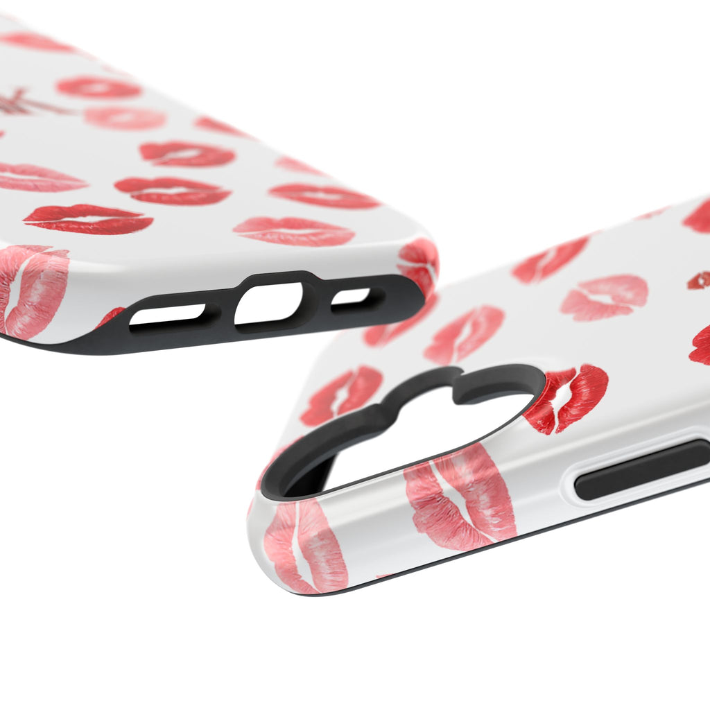 Psyche Collection White - Kiss Pattern Magnetic Impact Phone Case