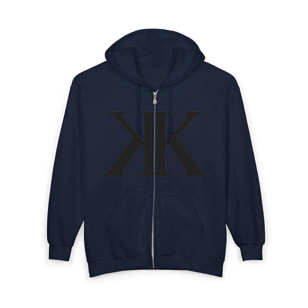 KK Monogram Zip Hoodie - Black Mirror Logo Full-Zip Sweatshirt