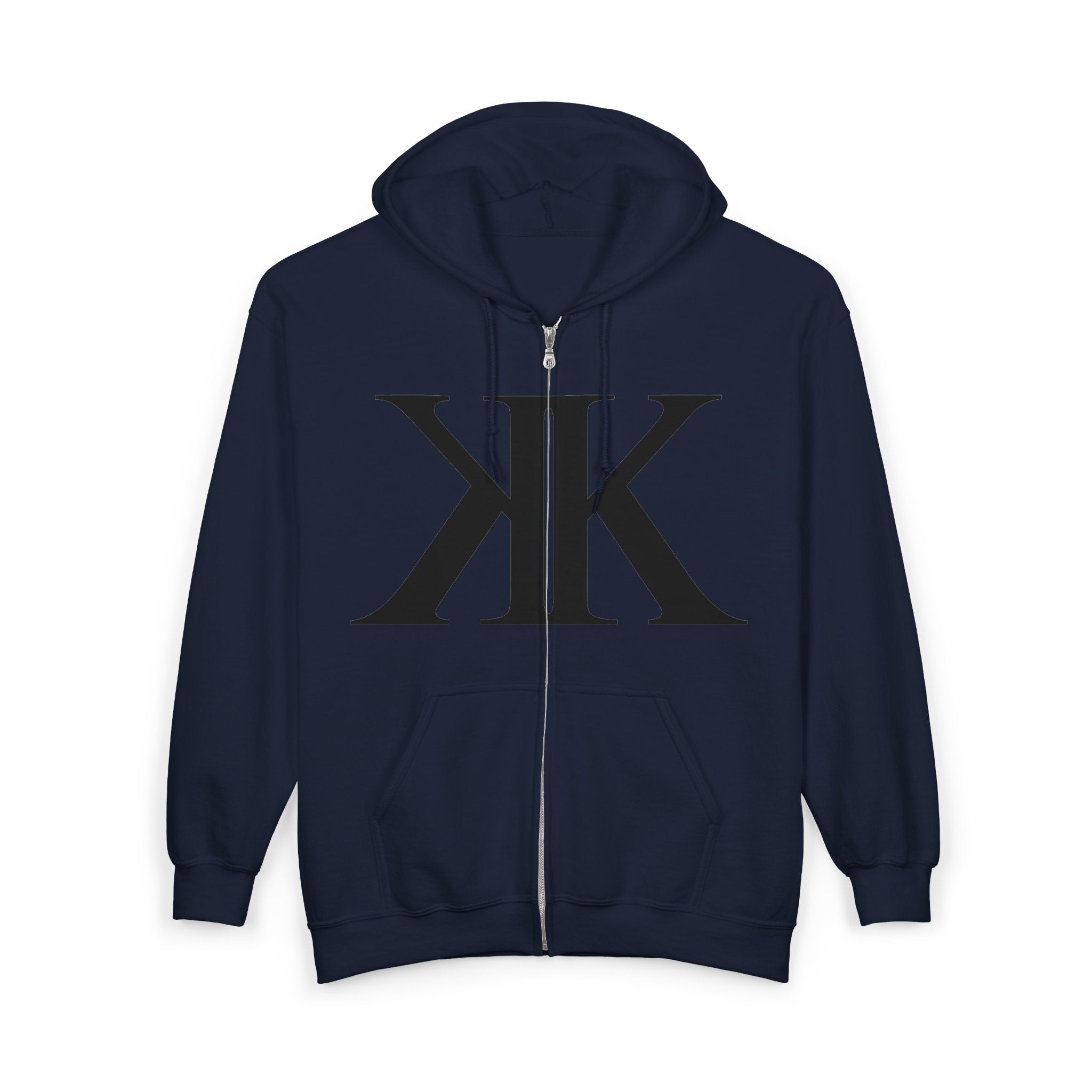 KK Monogram Zip Hoodie - Black Mirror Logo Full-Zip Sweatshirt