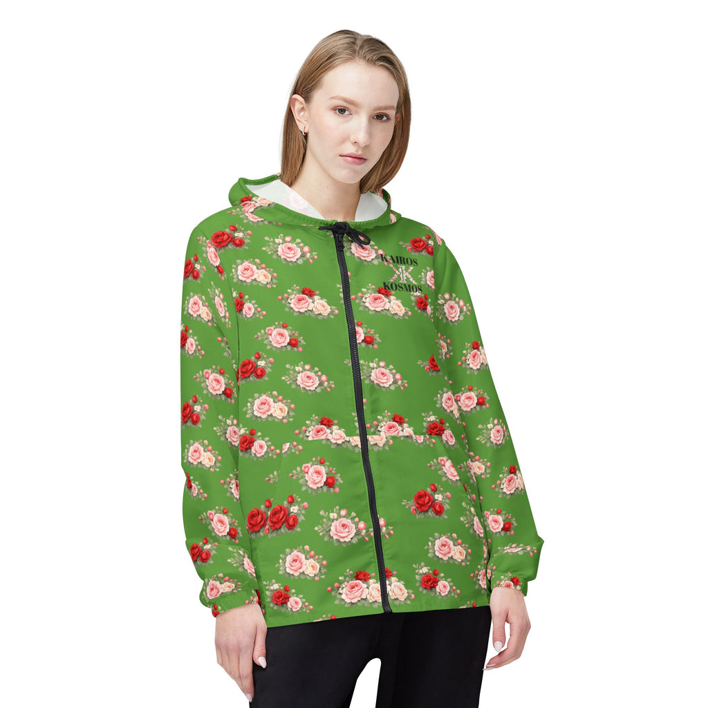 Anthos Collection Green Floral Rose Panel Windbreaker Jacket