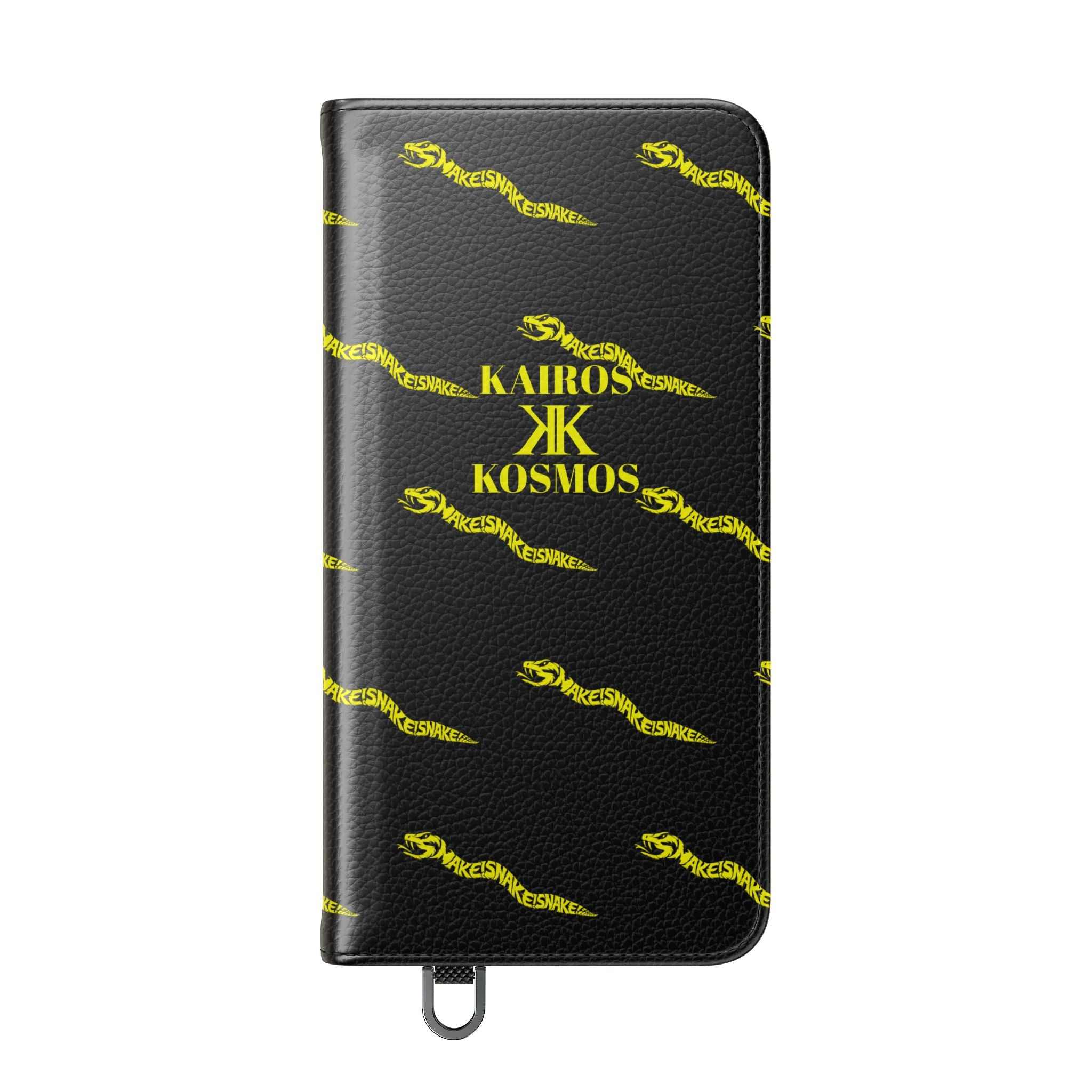 Aspis Collection Flip Case Phone Wallet — Black & Gold Kairos Kosmos Pattern