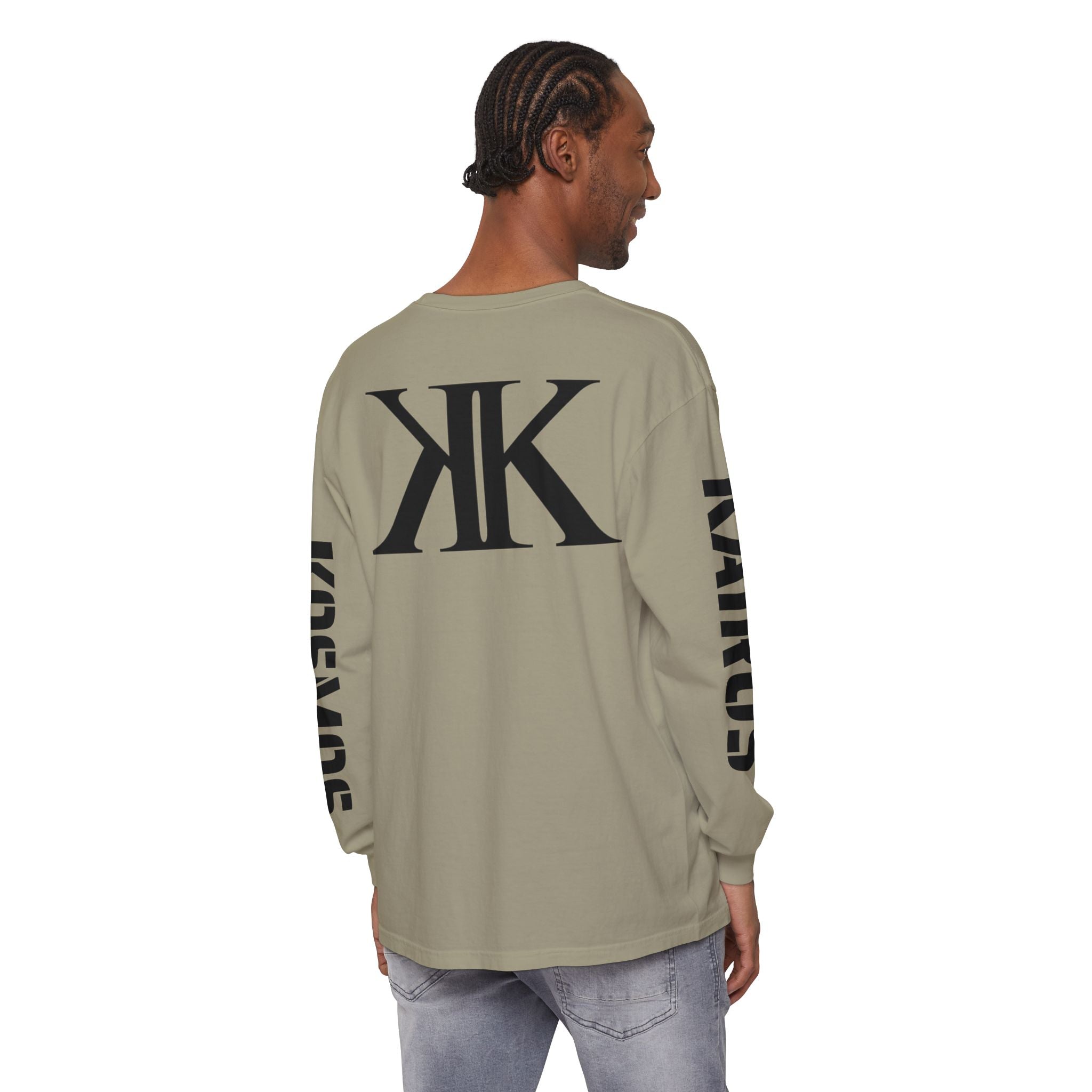 KOSMOS Monogram Uni-Sex Long Sleeve Tee — Bold Black Logo Sleeve Shirt