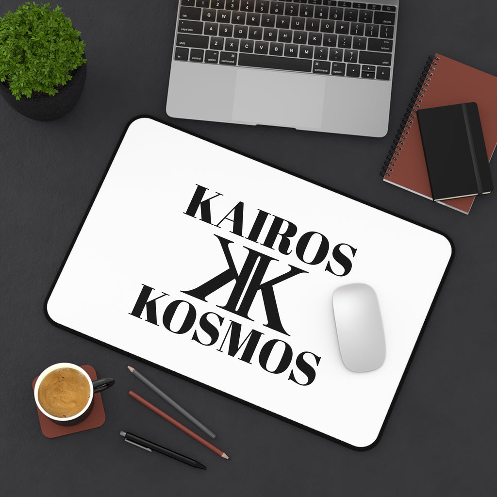 Desk Mat — Minimalist 'KAIROS KOSMOS' Black & White Logo Desk Mat