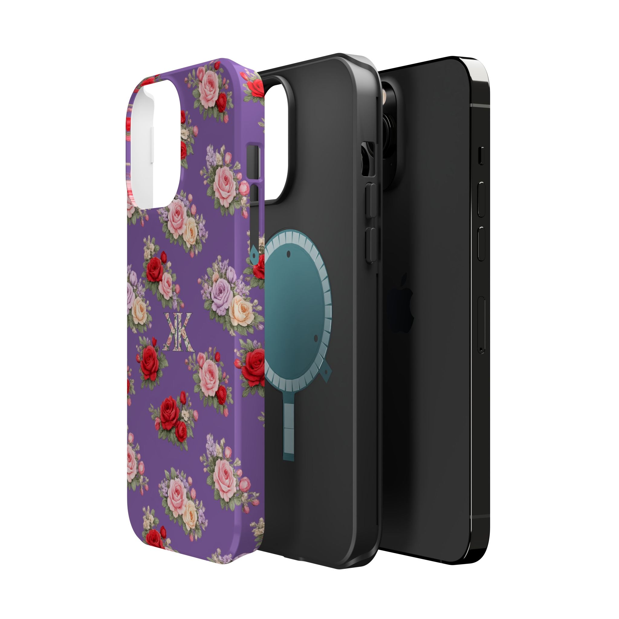 Anthos Collection Light Purple Vintage Floral Rose Pattern Magnetic Impact-Resistant Phone Case