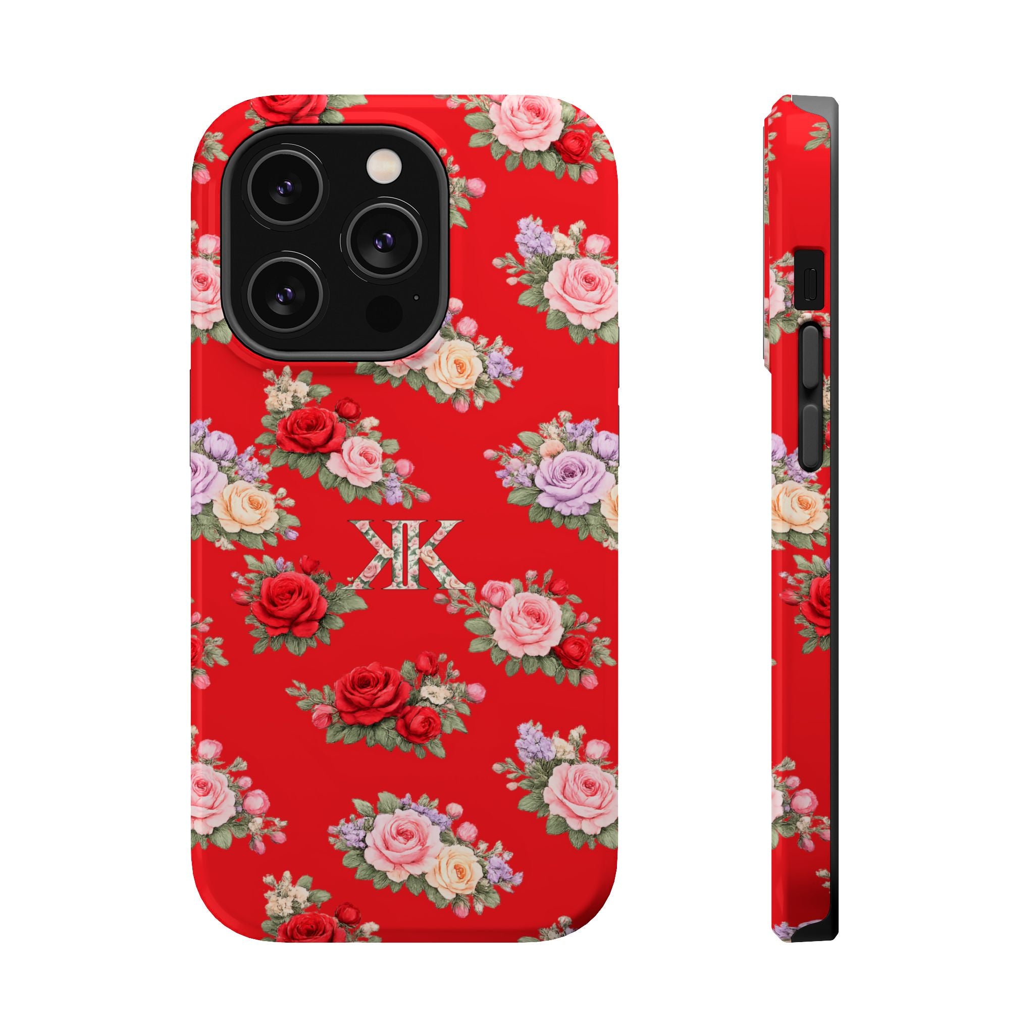Anthos Collection RED Vintage Floral Rose Pattern Magnetic Impact-Resistant Phone Case