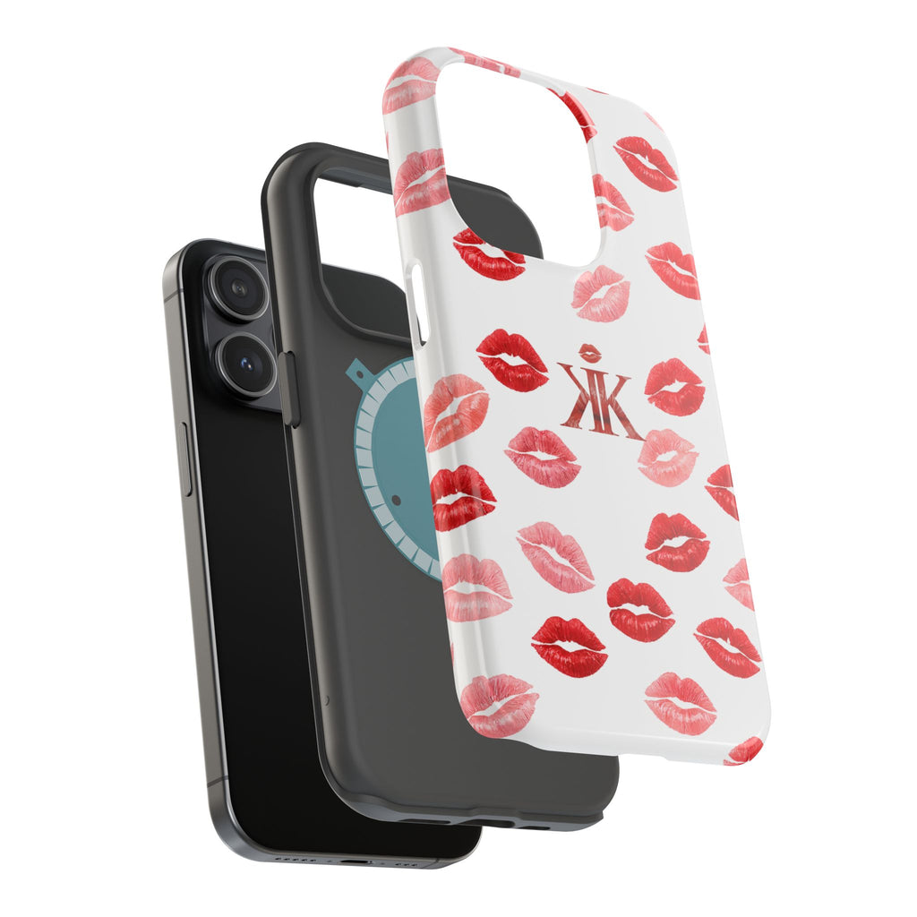 Psyche Collection White - Kiss Pattern Magnetic Impact Phone Case