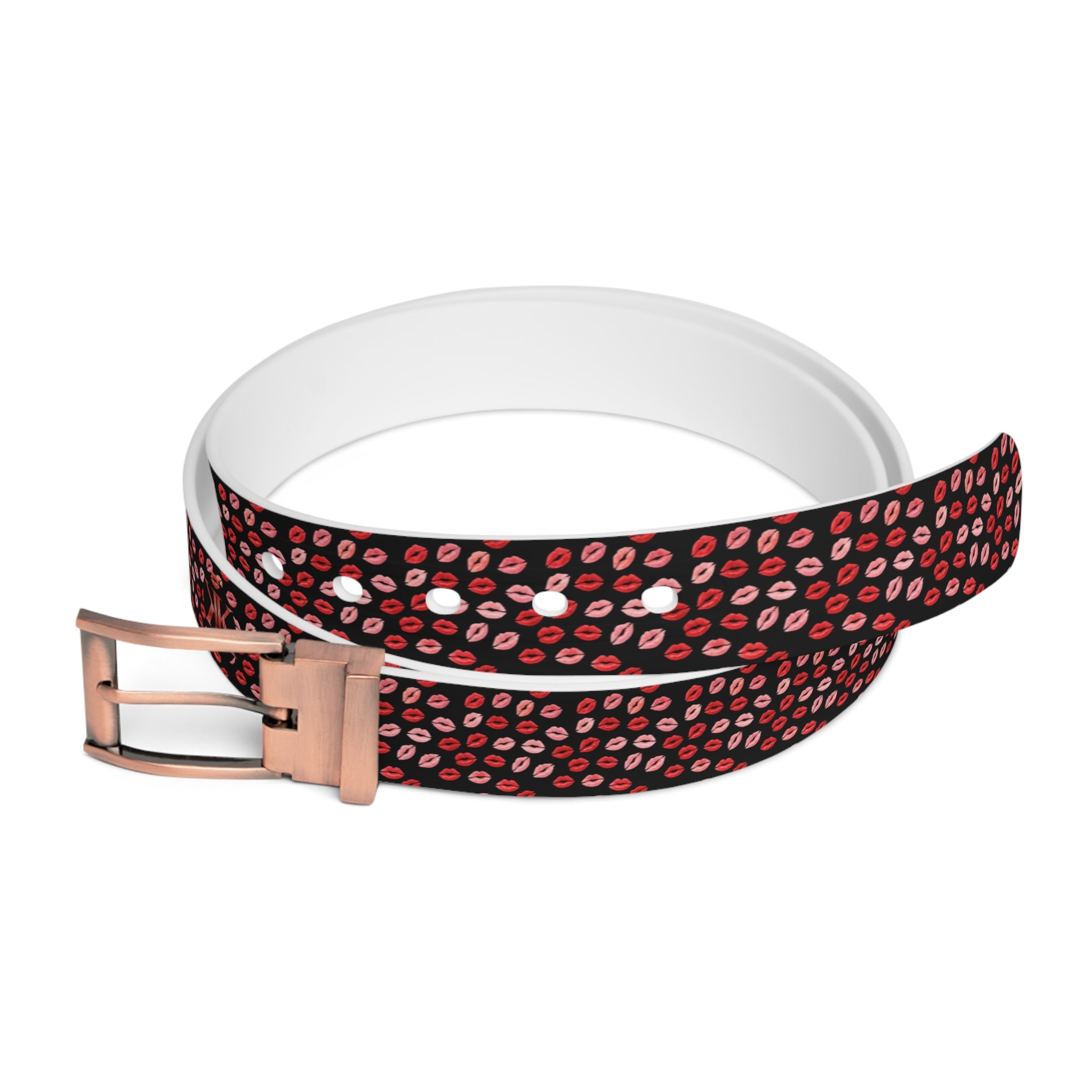 Psyche Collection Women's BLACK, Pink And Red Lip Print Belt – Cute Kiss Pattern Fashion Belt