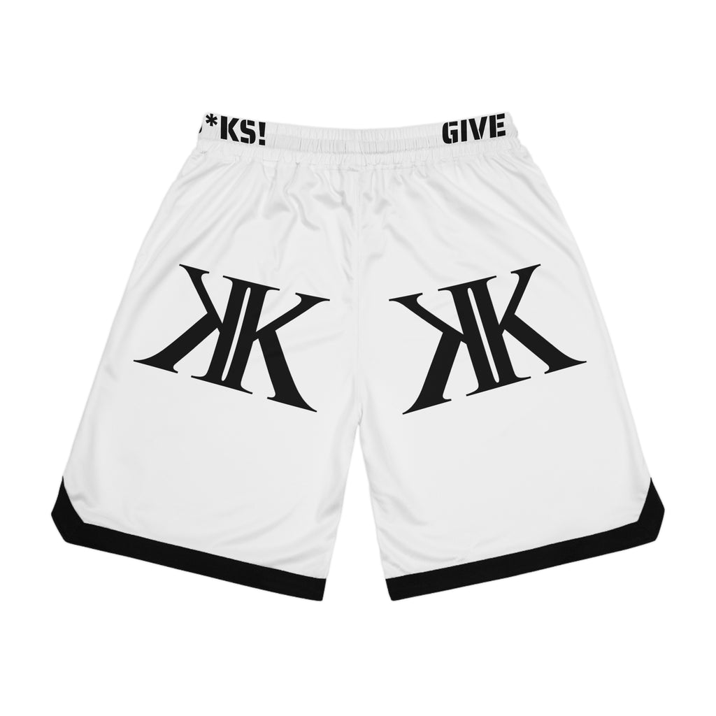 Kairos Kosmos Basketball Shorts — Bold White AOP Athletic Shorts with 'KOSMOS' Side Print
