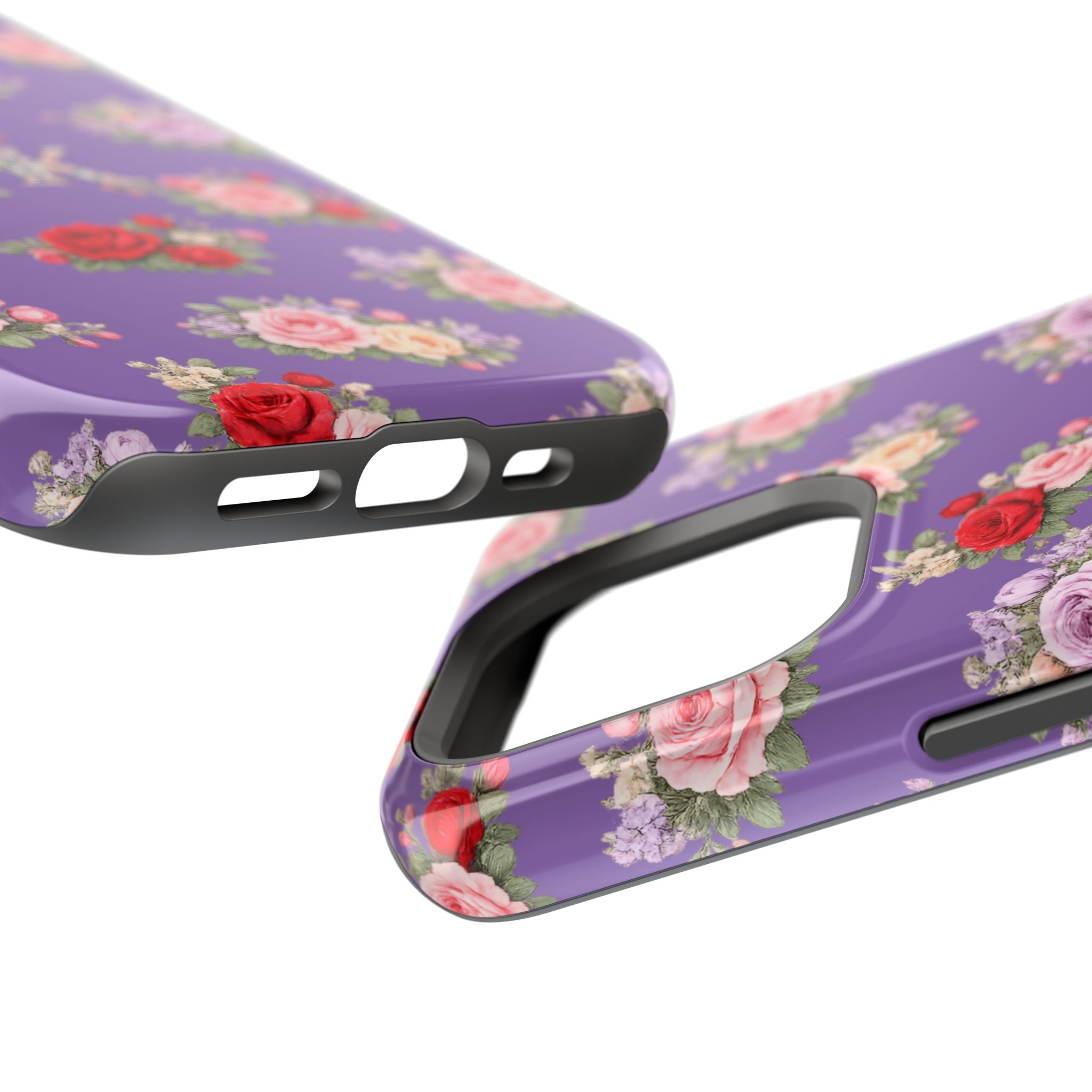 Anthos Collection Light Purple Vintage Floral Rose Pattern Magnetic Impact-Resistant Phone Case