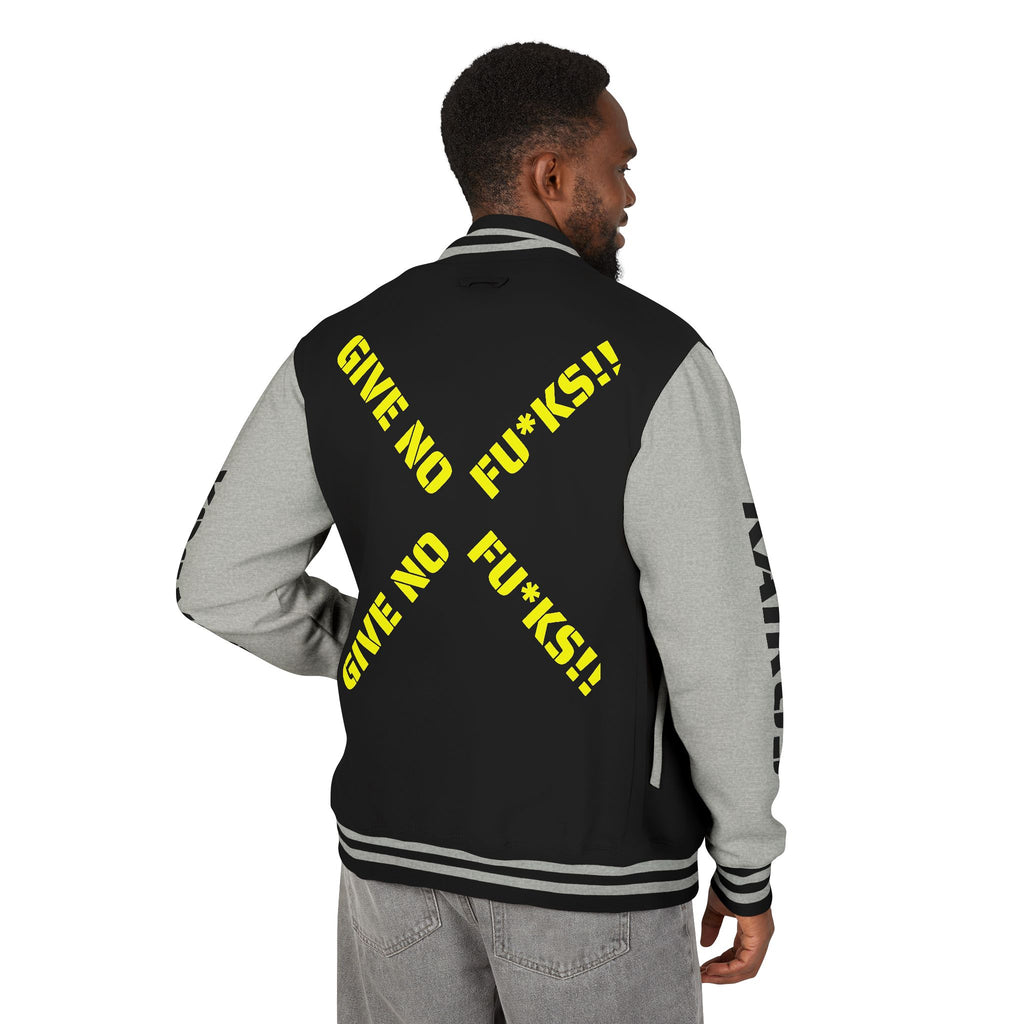 Letterman Jacket BLACK — "Give No Fu*ks" Bold Varsity Bomber