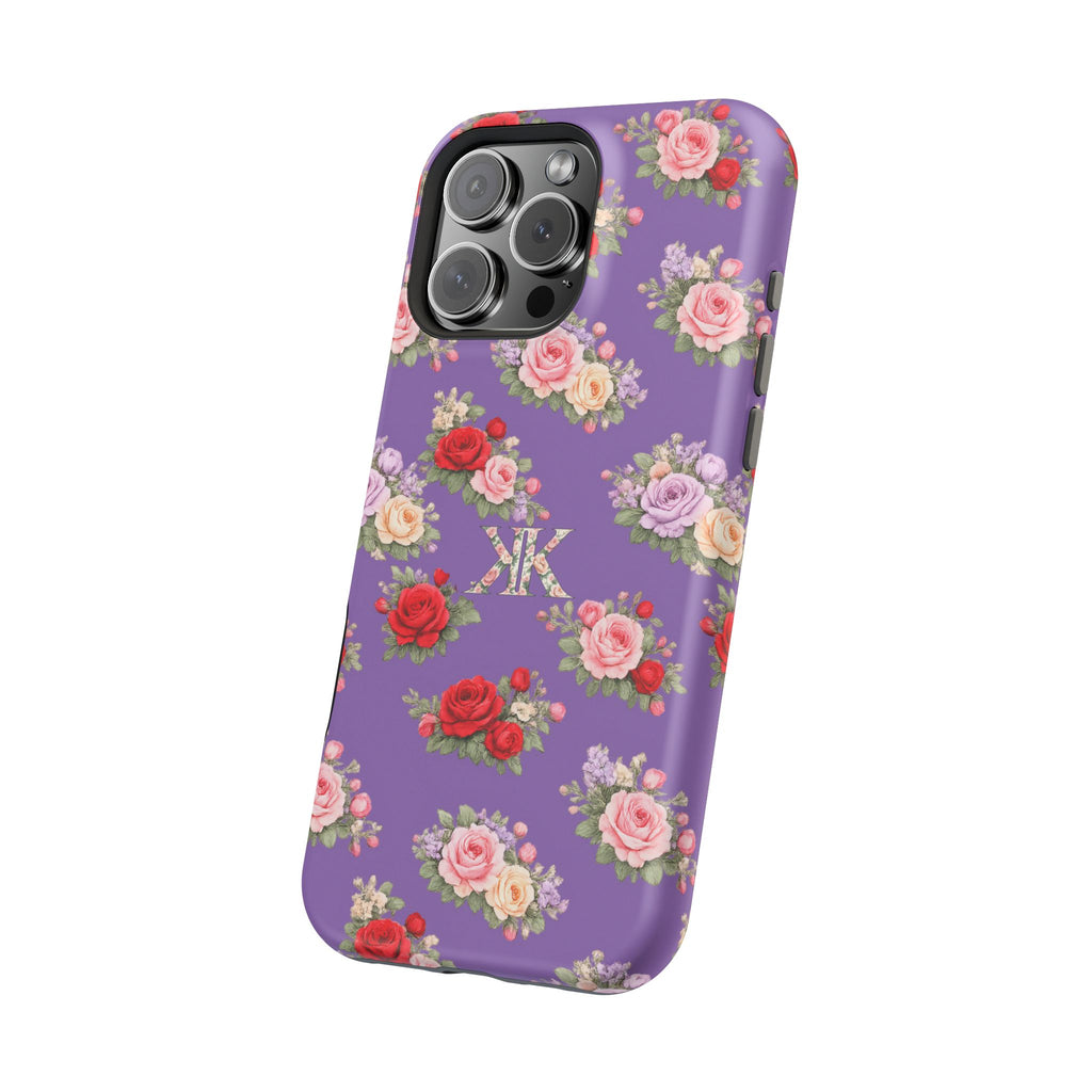 Anthos Collection Light Purple Vintage Floral Rose Pattern Magnetic Impact-Resistant Phone Case