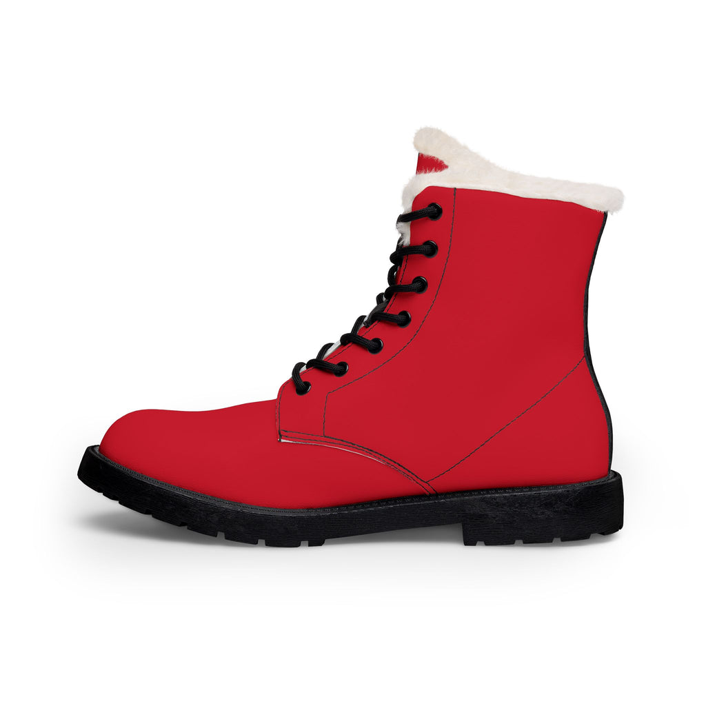 White Fur-Lined RED Leather Boots with Black 'KK' Monogram