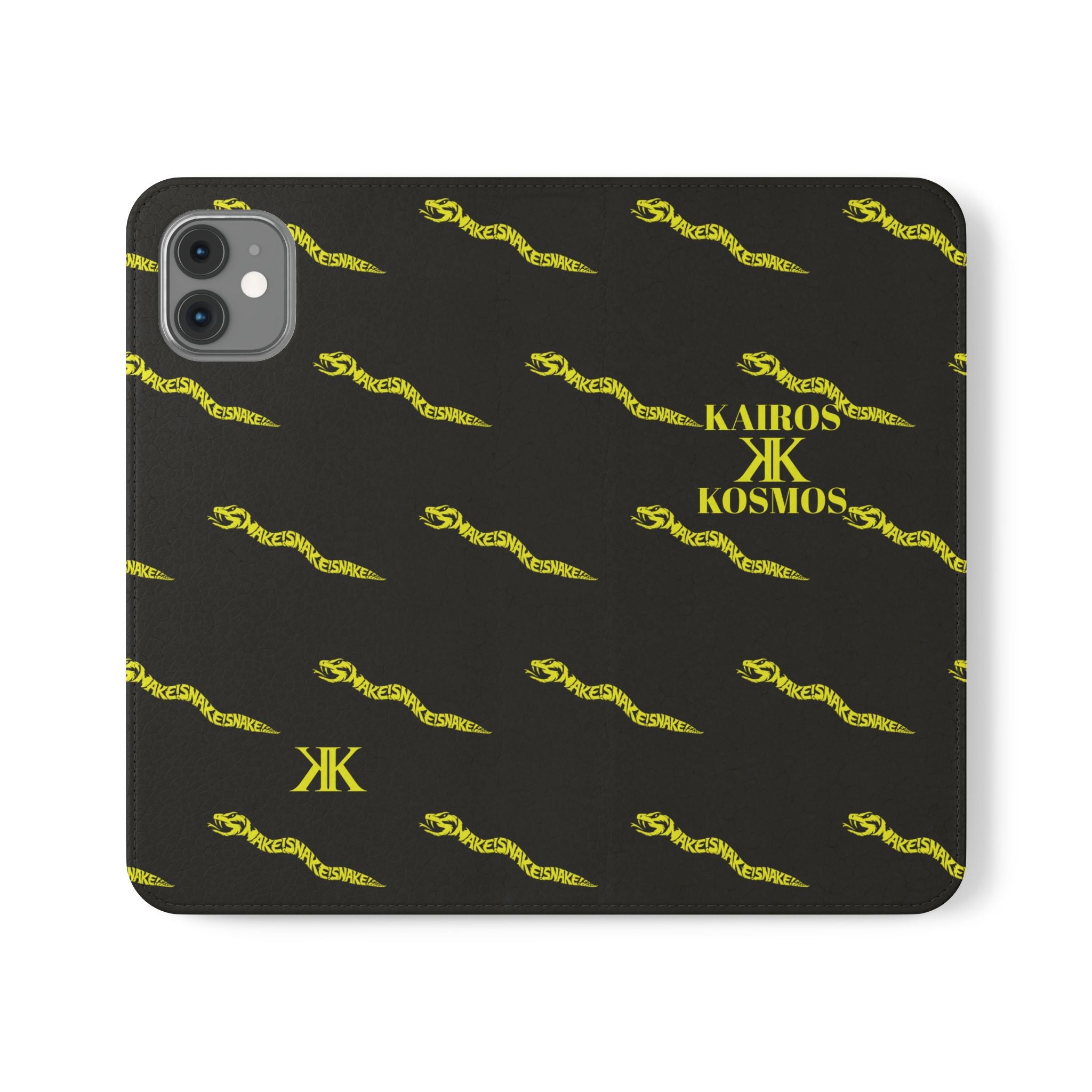 Aspis Collection Flip Case Phone Wallet — Black & Gold Kairos Kosmos Pattern
