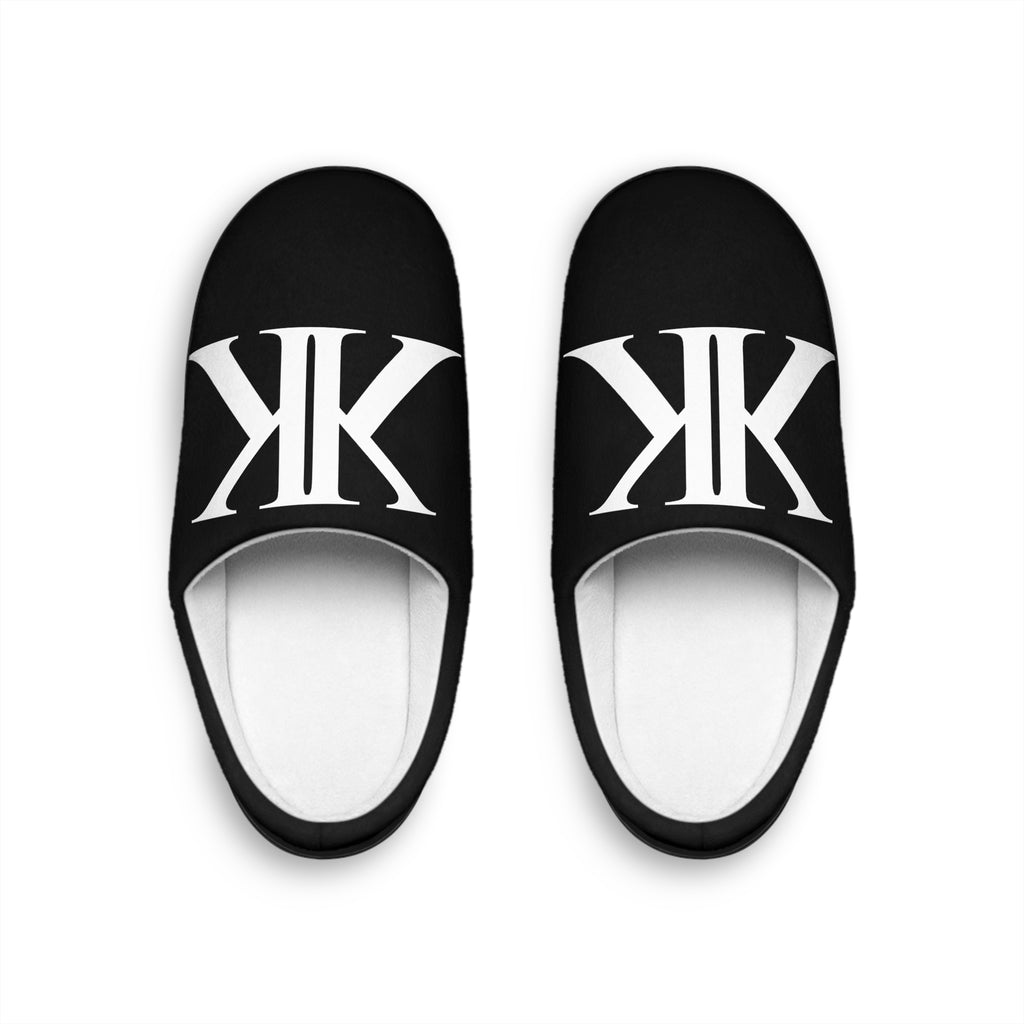 Men's BLACK Monogram Indoor Slippers — Comfort House Shoes with White 'KK' Logo