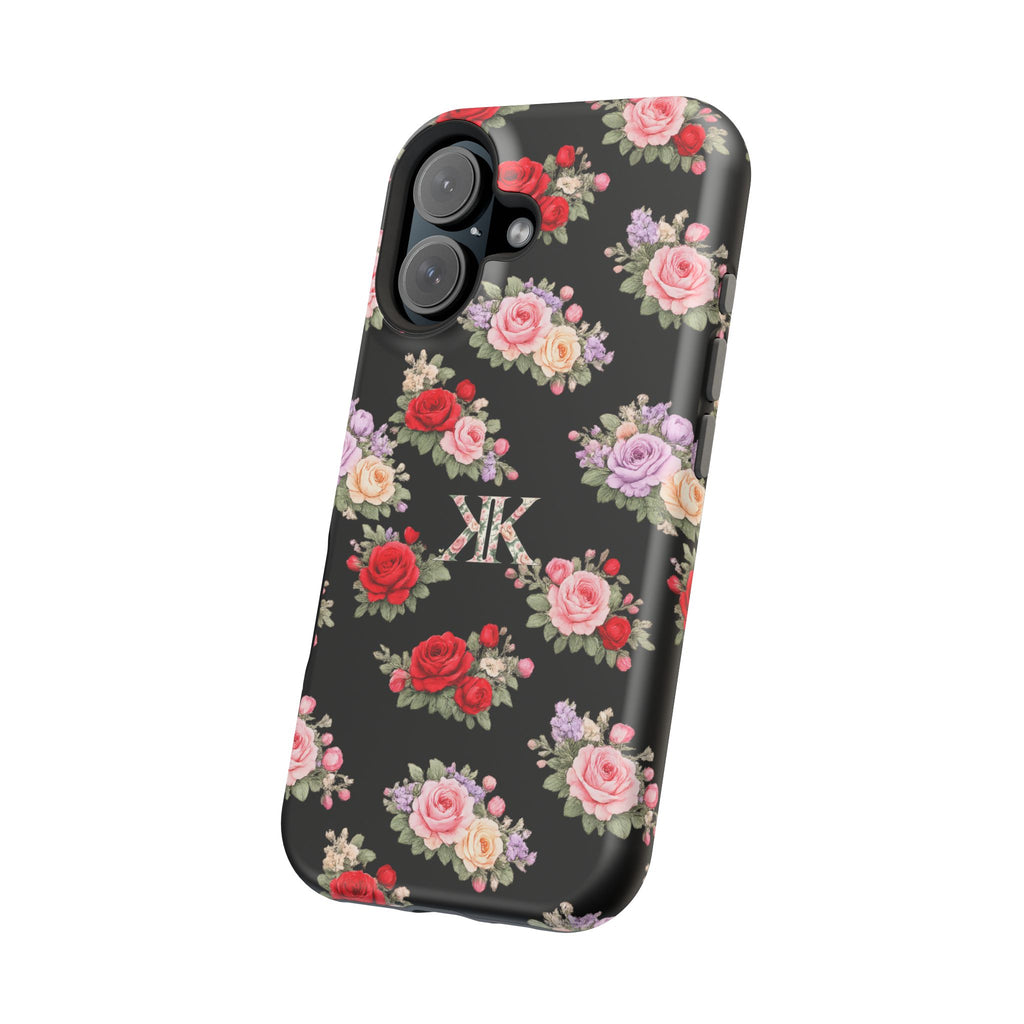 Anthos Collection BLACK Vintage Floral Rose Pattern Magnetic Impact-Resistant Phone Case