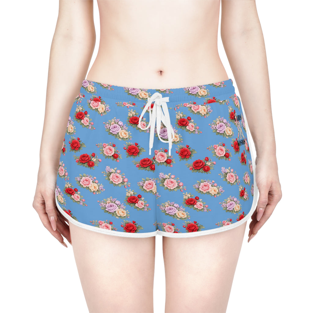 Anthos Collection Light Blue Floral Stretch Women's Relaxed Shorts — Vintage Pink & Red Rose All-Over Print