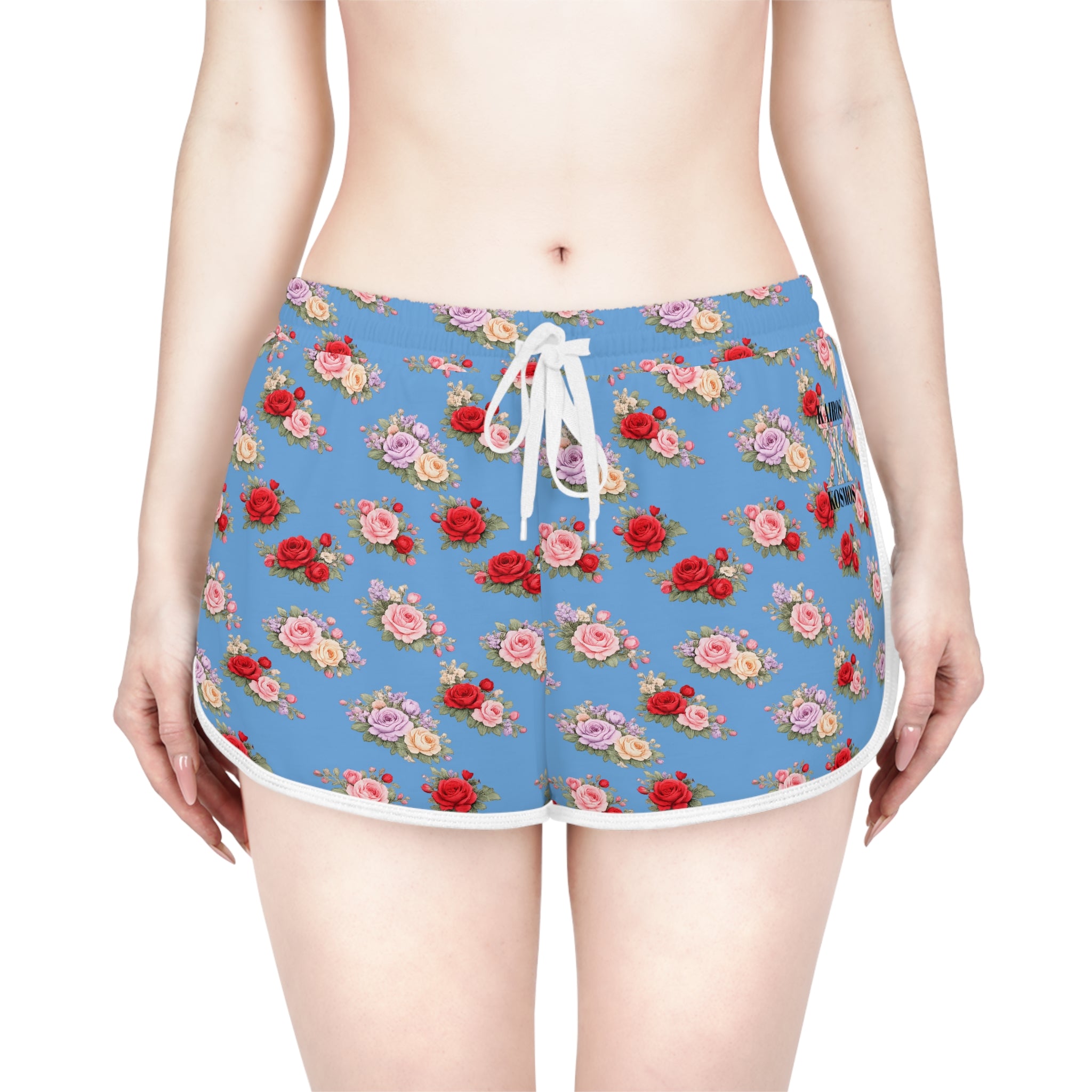 Anthos Collection Light Blue Floral Stretch Women's Relaxed Shorts — Vintage Pink & Red Rose All-Over Print