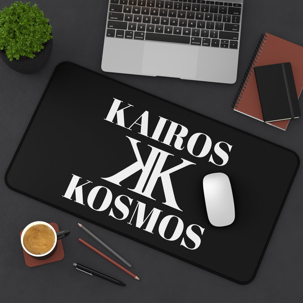 Desk Mat BLACK — Minimalist 'KAIROS KOSMOS' Black & White Logo Desk Mat