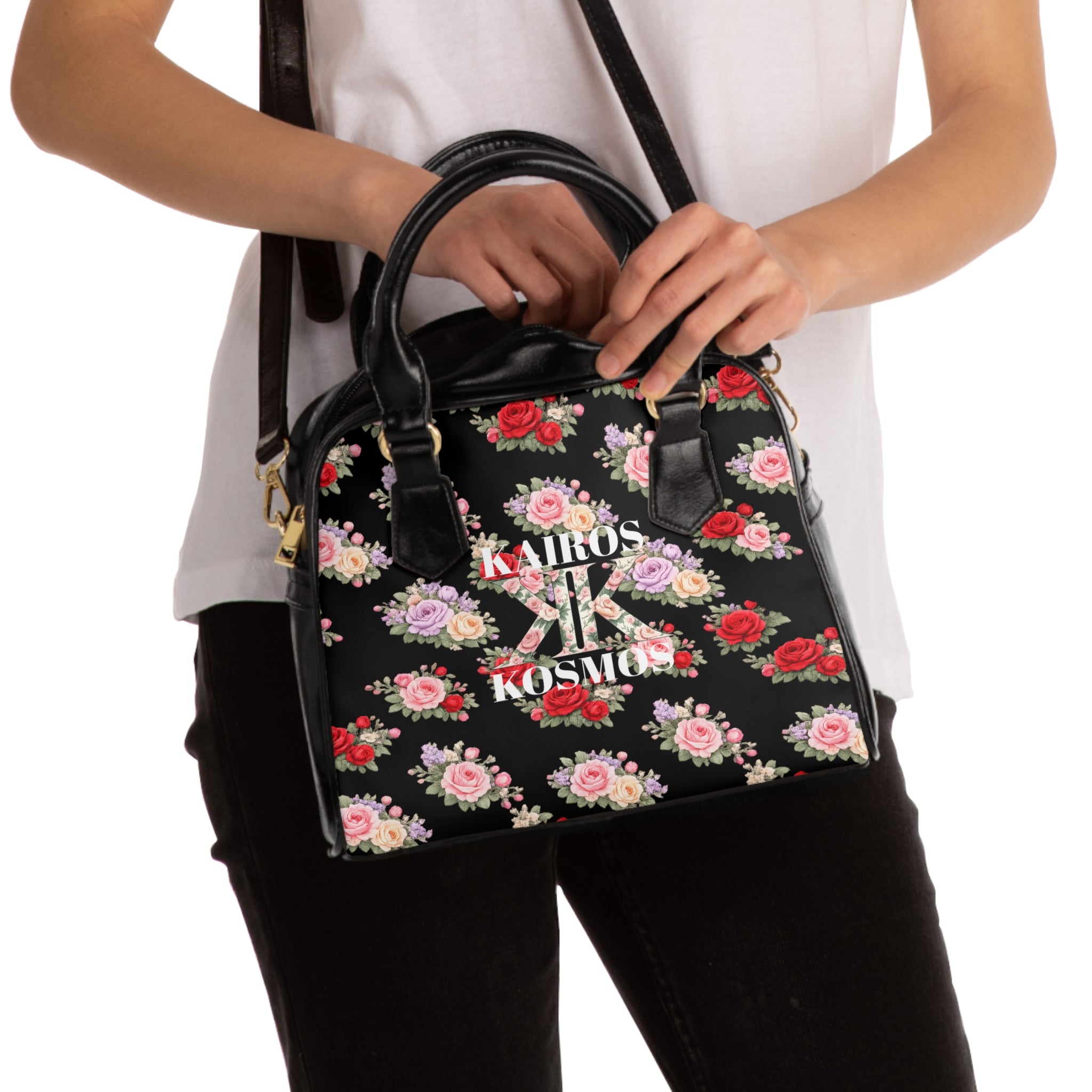 Anthos Collection BLACK Vintage Floral 'Kairos Kosmos' Shoulder Handbag
