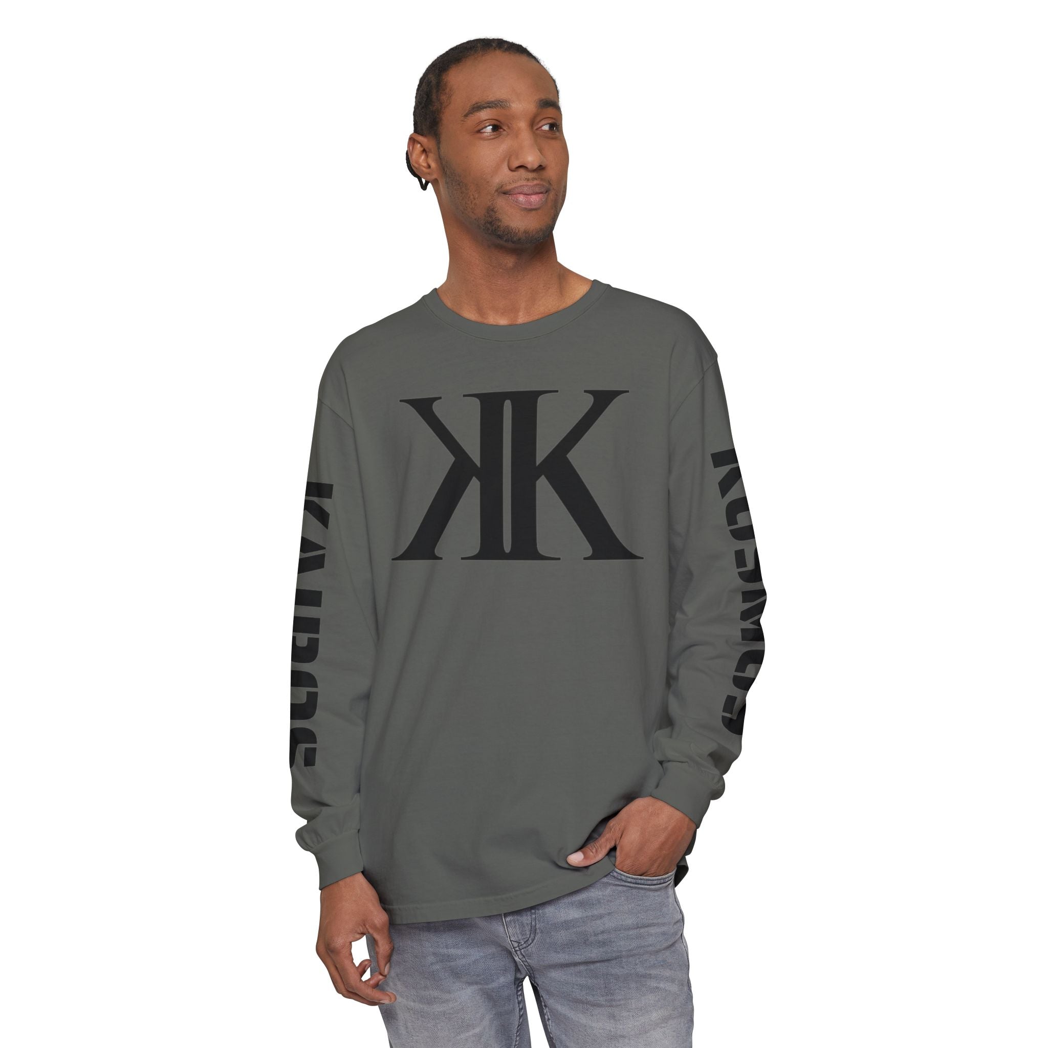 KOSMOS Monogram Uni-Sex Long Sleeve Tee — Bold Black Logo Sleeve Shirt