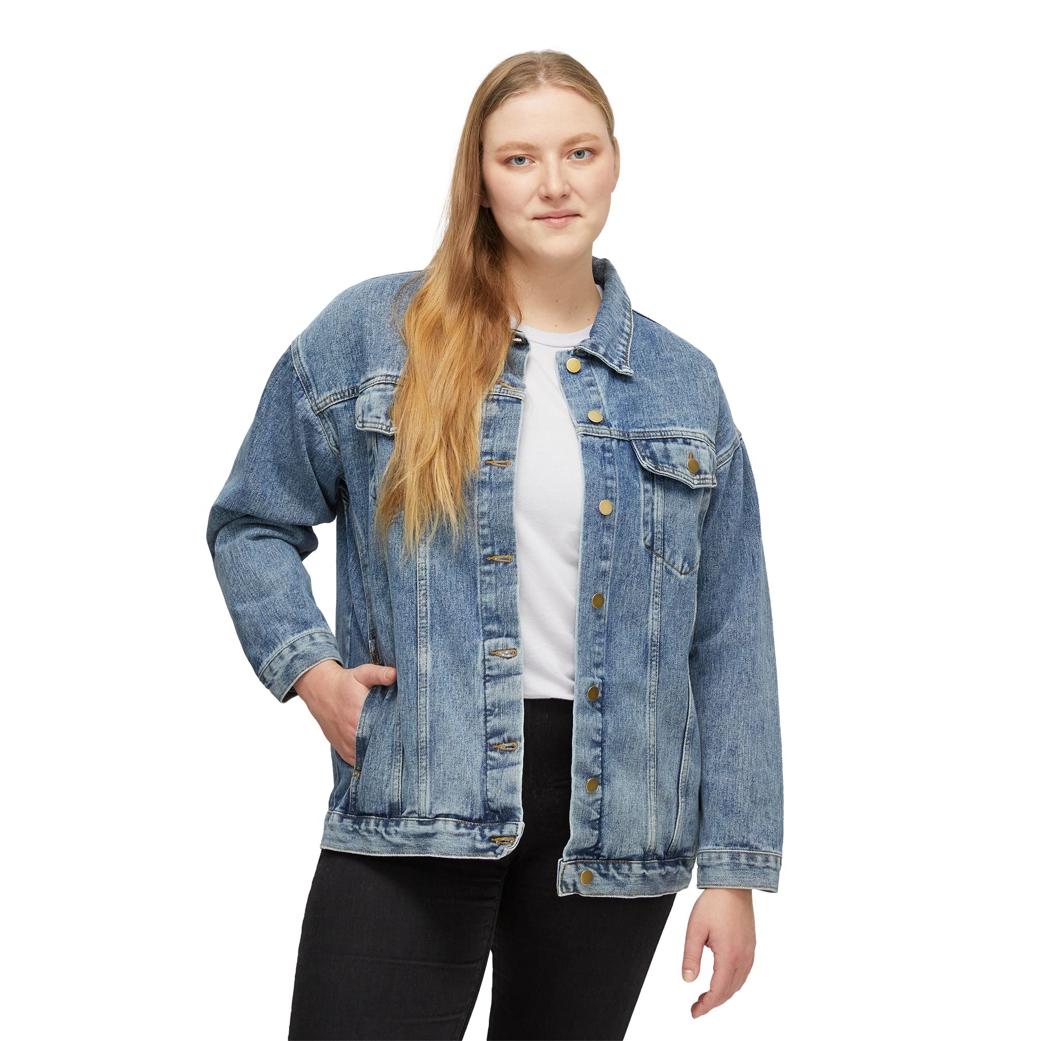 Women's Denim Jacket with Minimal Back Logo — Classic Casual Jean Jacket