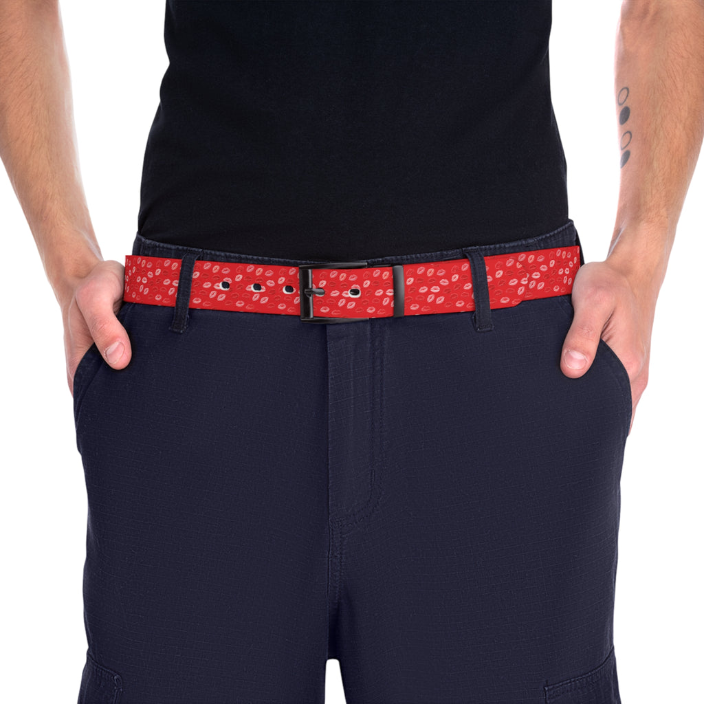 Psyche Collection Women's RED Pink And Red Lip Print Belt – Cute Kiss Pattern Fashion Belt