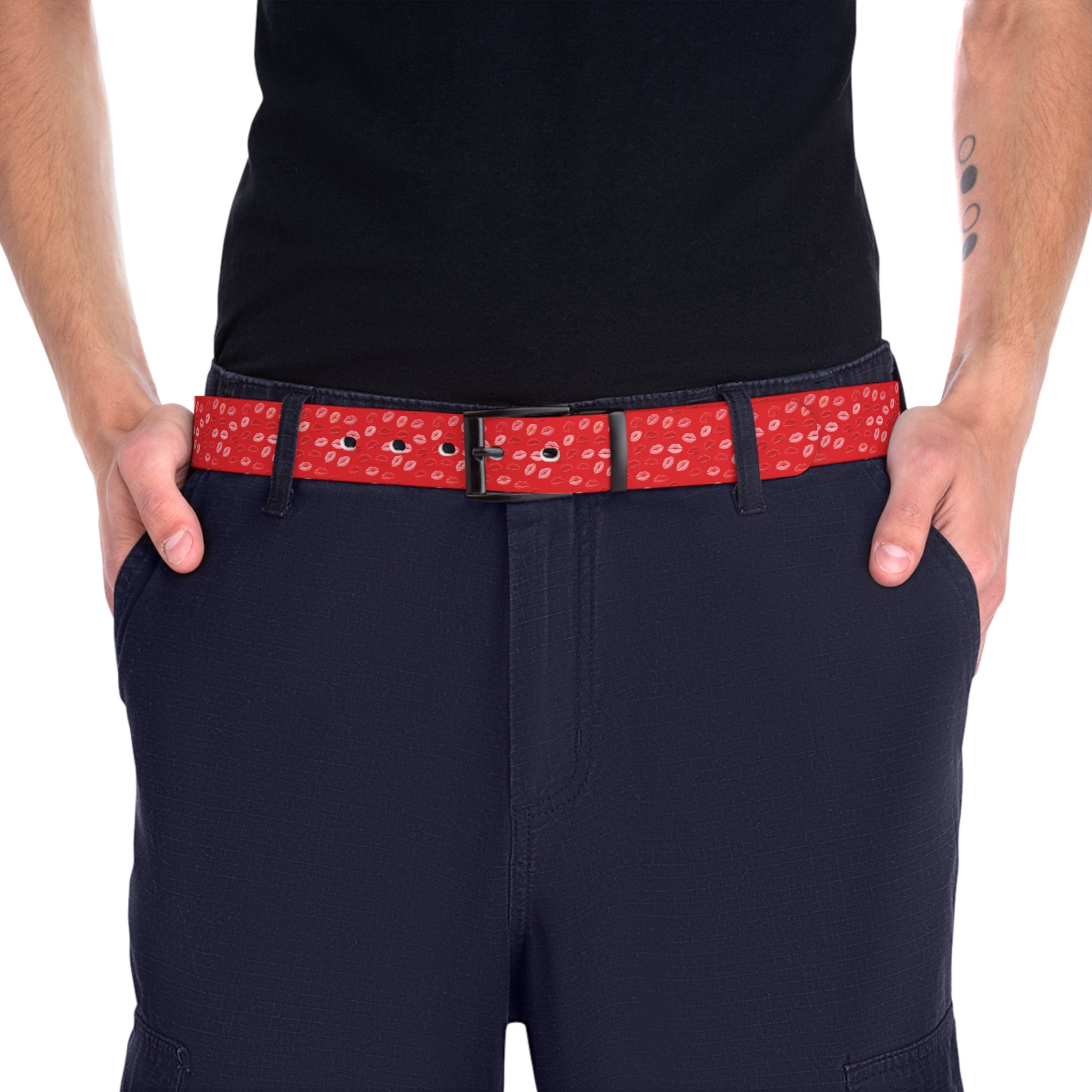 Psyche Collection Women's RED Pink And Red Lip Print Belt – Cute Kiss Pattern Fashion Belt