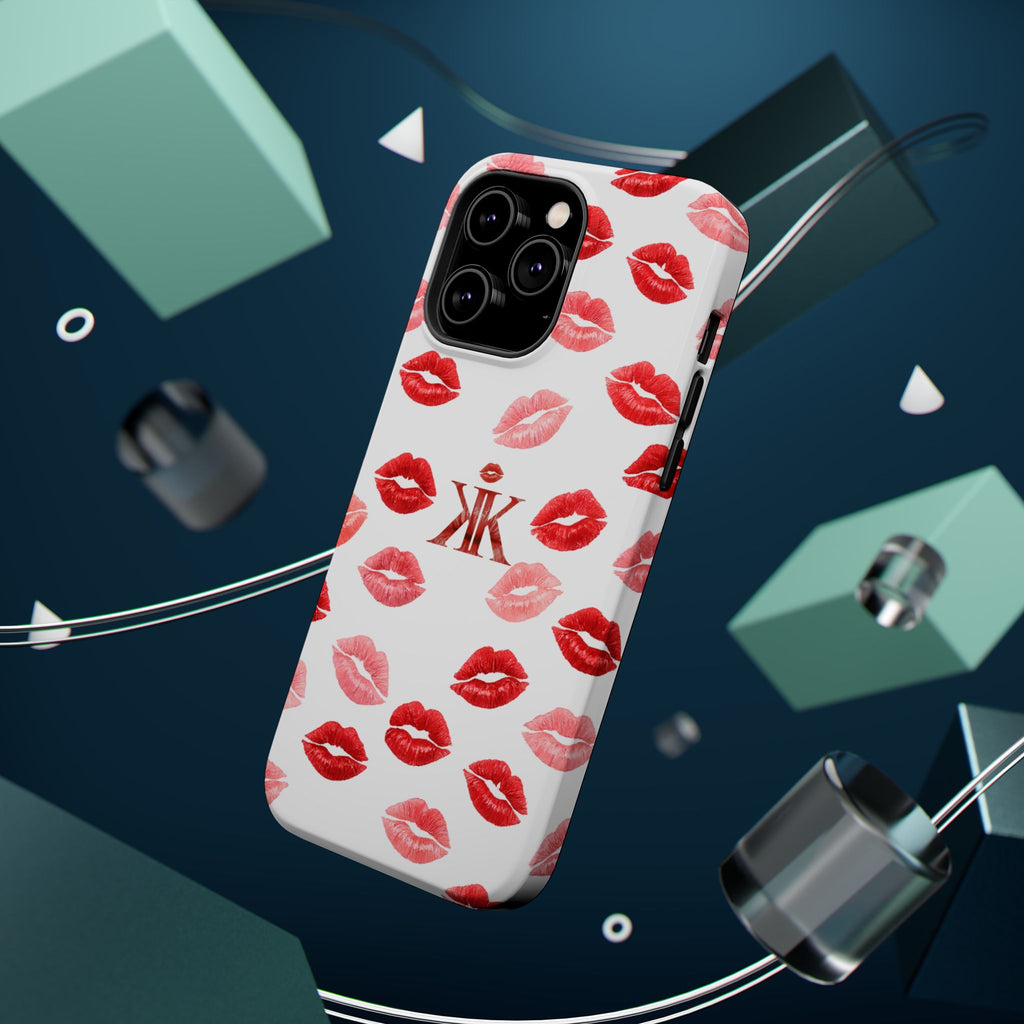 Psyche Collection White - Kiss Pattern Magnetic Impact Phone Case