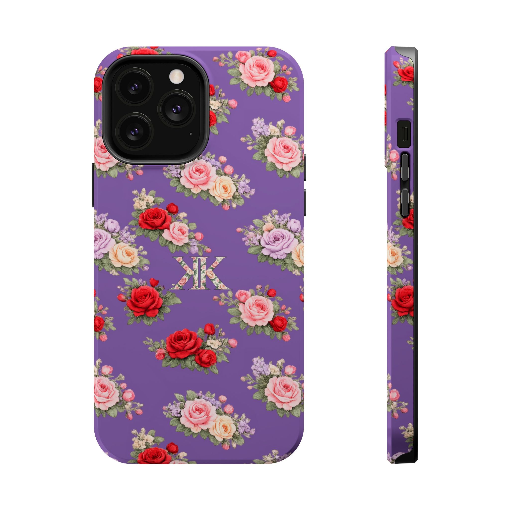 Anthos Collection Light Purple Vintage Floral Rose Pattern Magnetic Impact-Resistant Phone Case