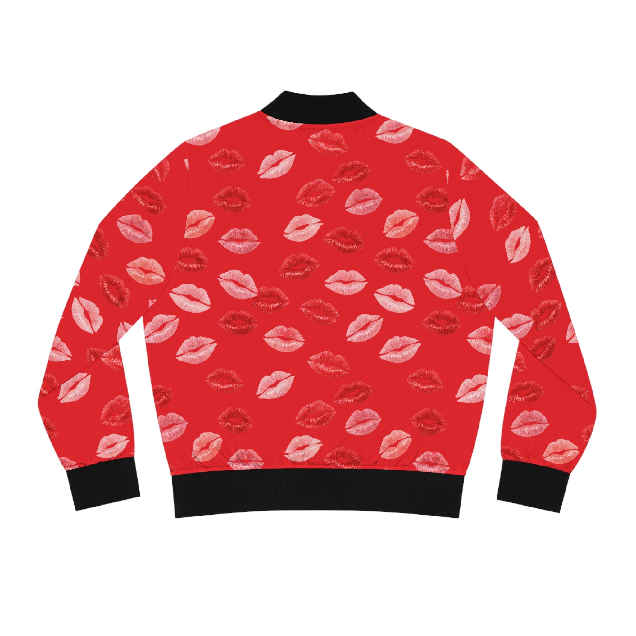 Psyche Collection RED, Kiss Print Uni-Sex Bomber Jacket —  Lipstick Kisses Print