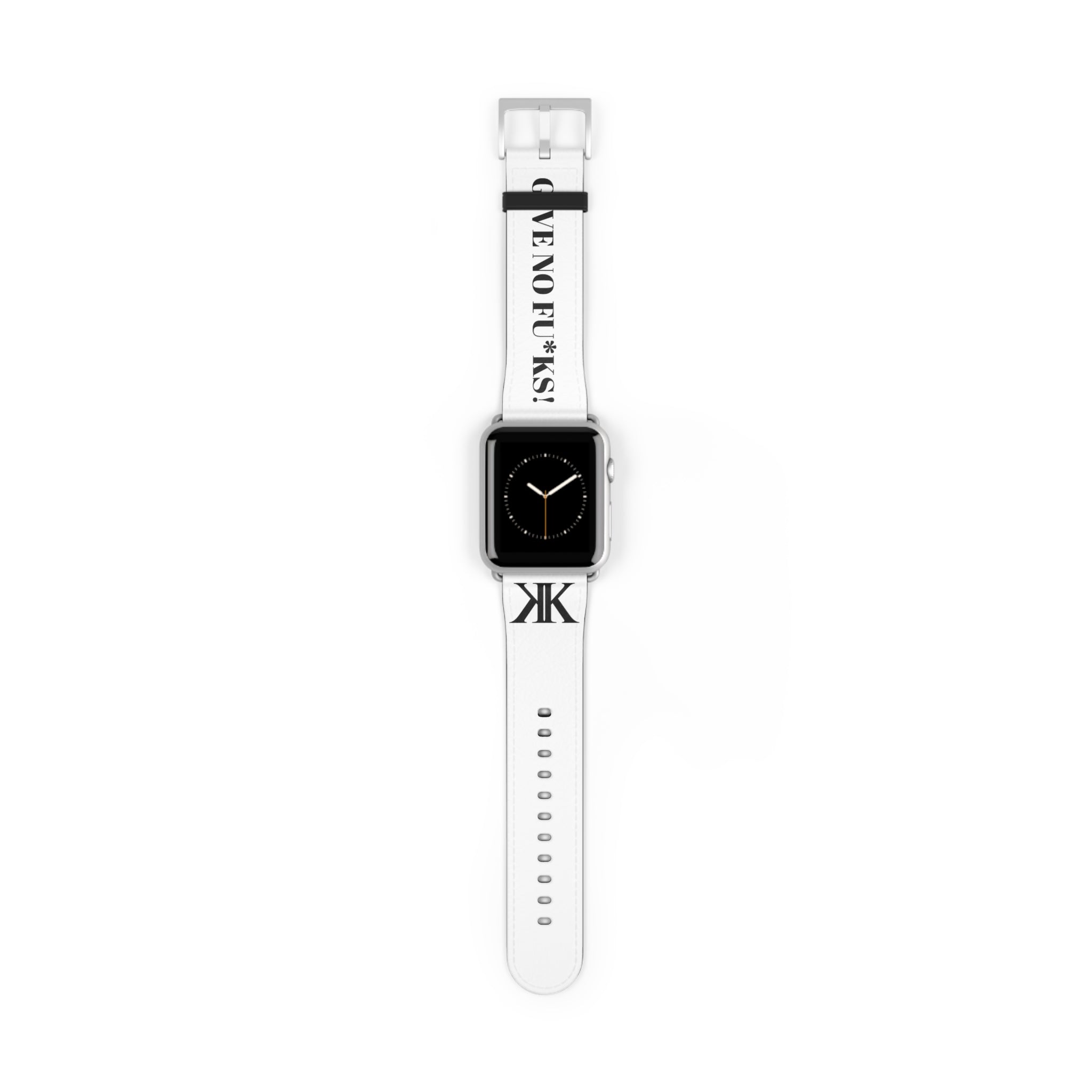 Watch Band — White Leather Strap with "GIVE NO FU*KS!" Text
