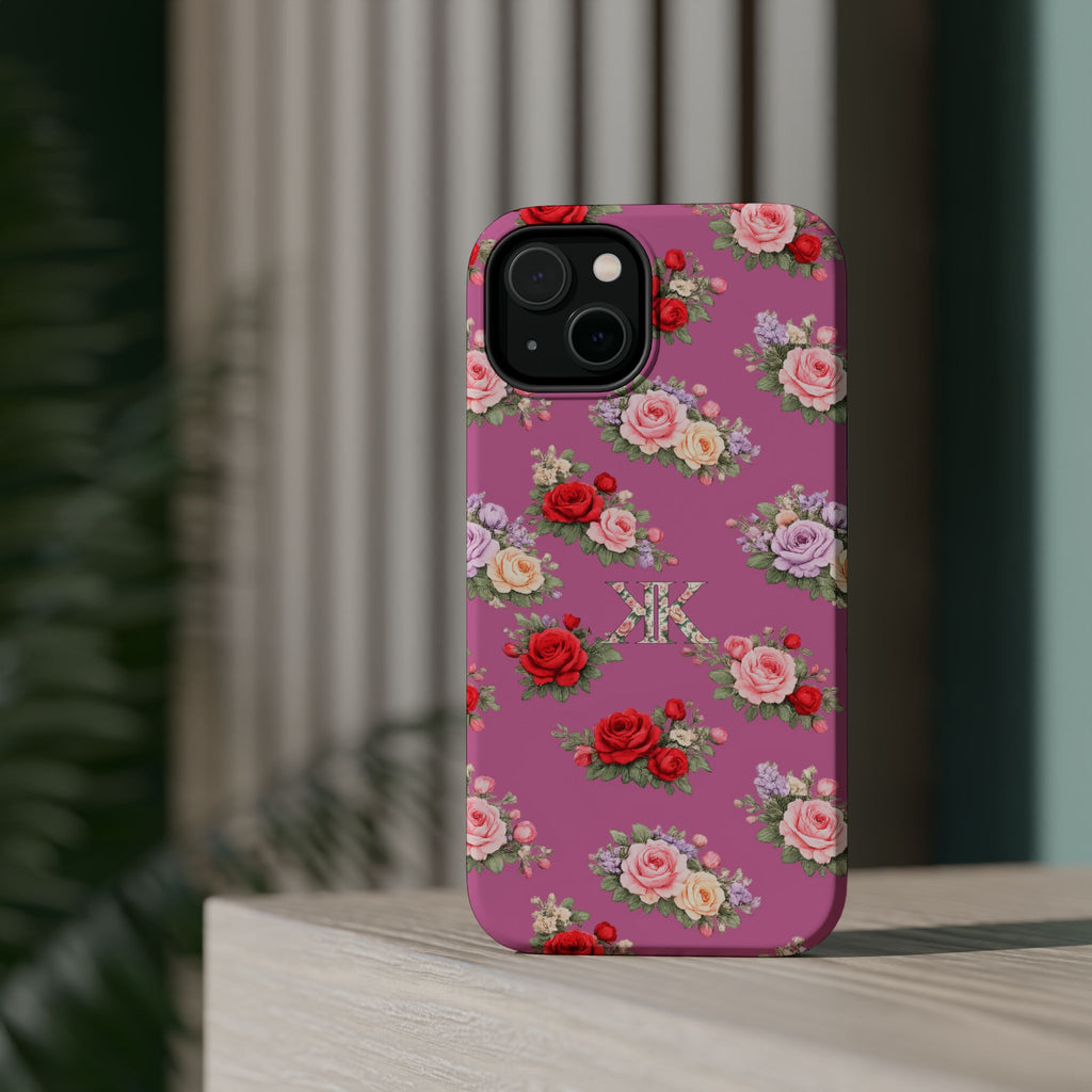 Anthos Collection Light Pink  Vintage Floral Rose Pattern Magnetic Impact-Resistant Phone Case