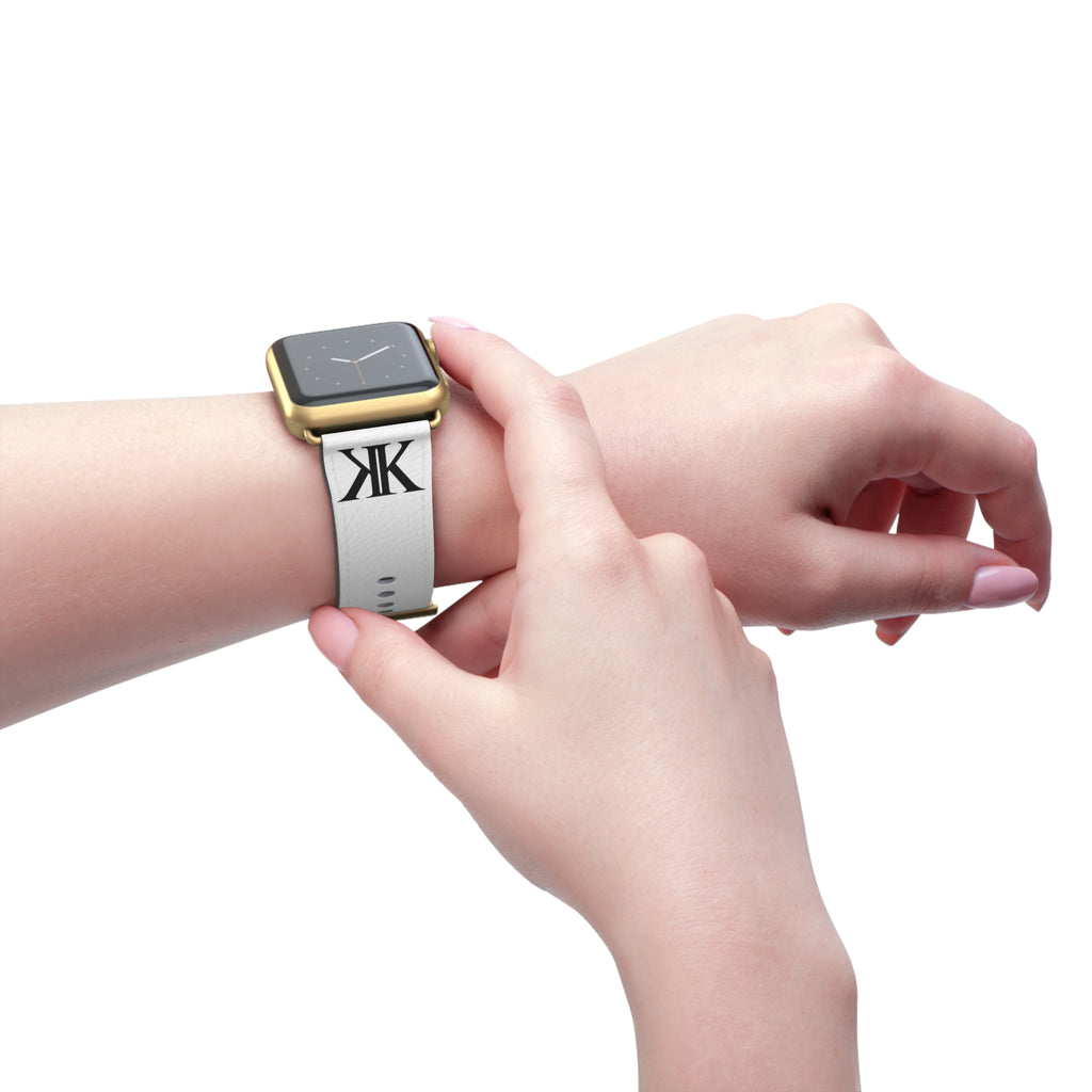 Watch Band — White Leather Strap with "GIVE NO FU*KS!" Text