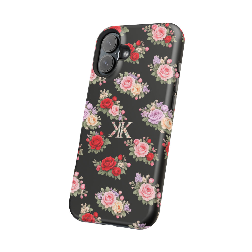 Anthos Collection BLACK Vintage Floral Rose Pattern Magnetic Impact-Resistant Phone Case