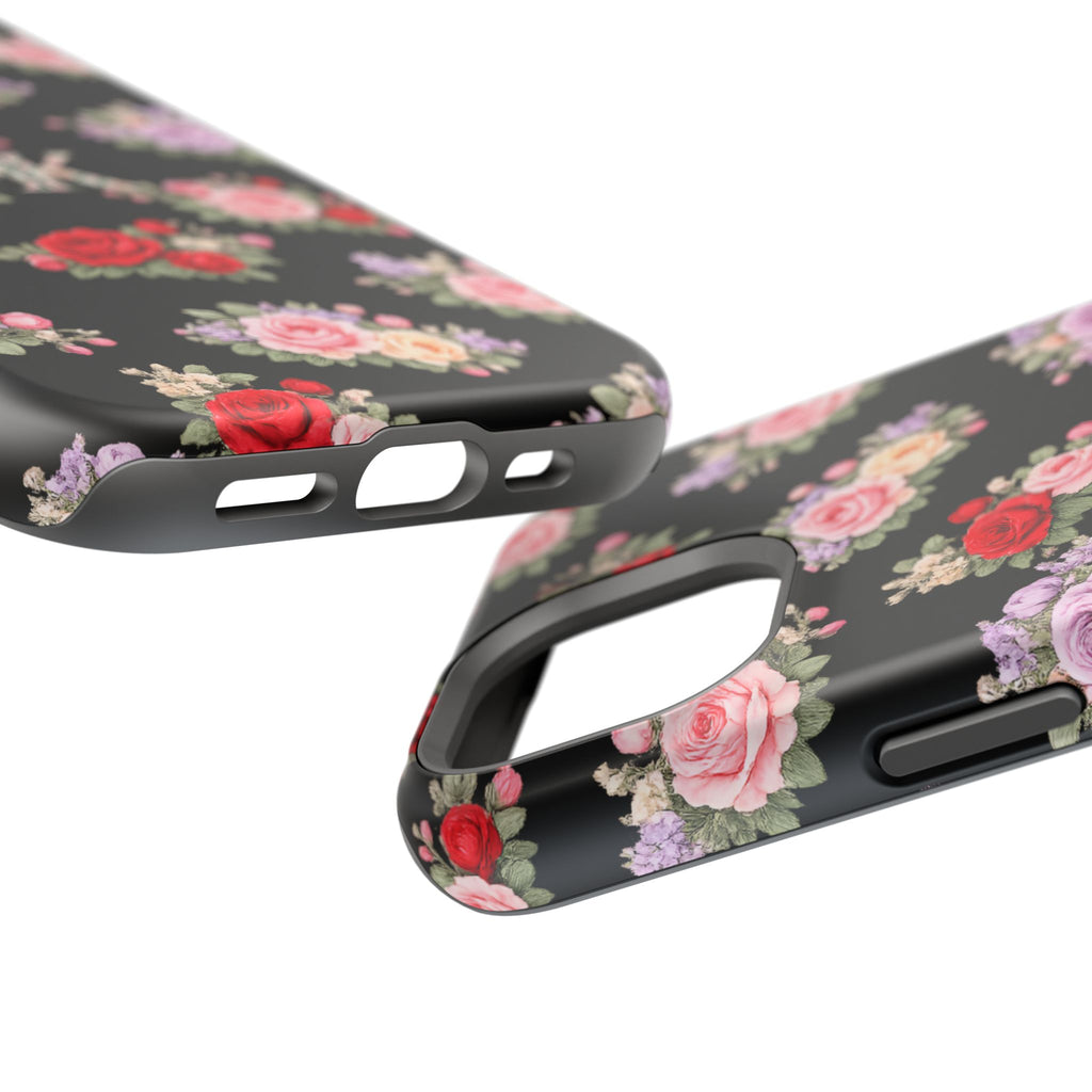 Anthos Collection BLACK Vintage Floral Rose Pattern Magnetic Impact-Resistant Phone Case