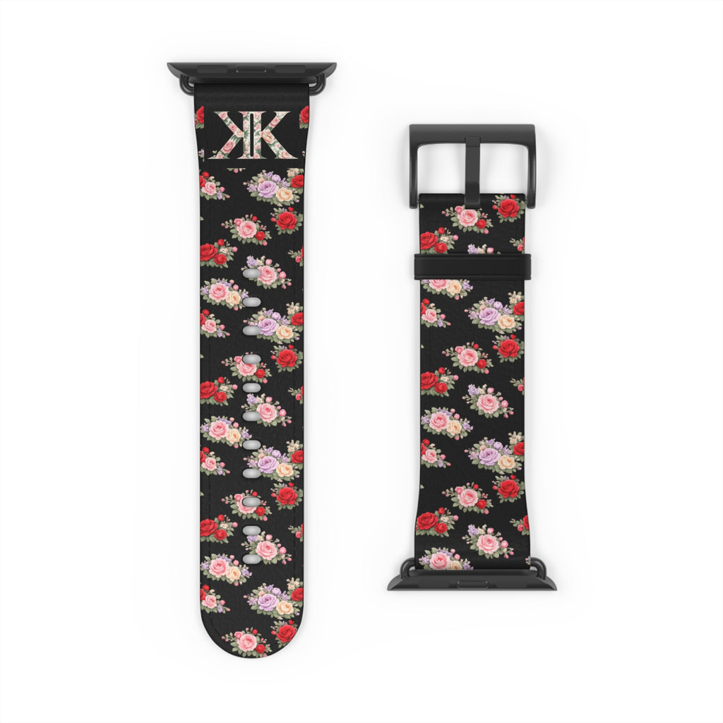 Anthos Collection BLACK Floral Vintage Watch Band — Apple Watch Strap