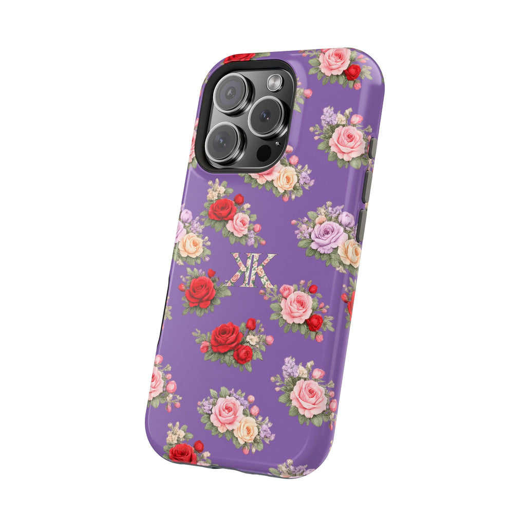 Anthos Collection Light Purple Vintage Floral Rose Pattern Magnetic Impact-Resistant Phone Case