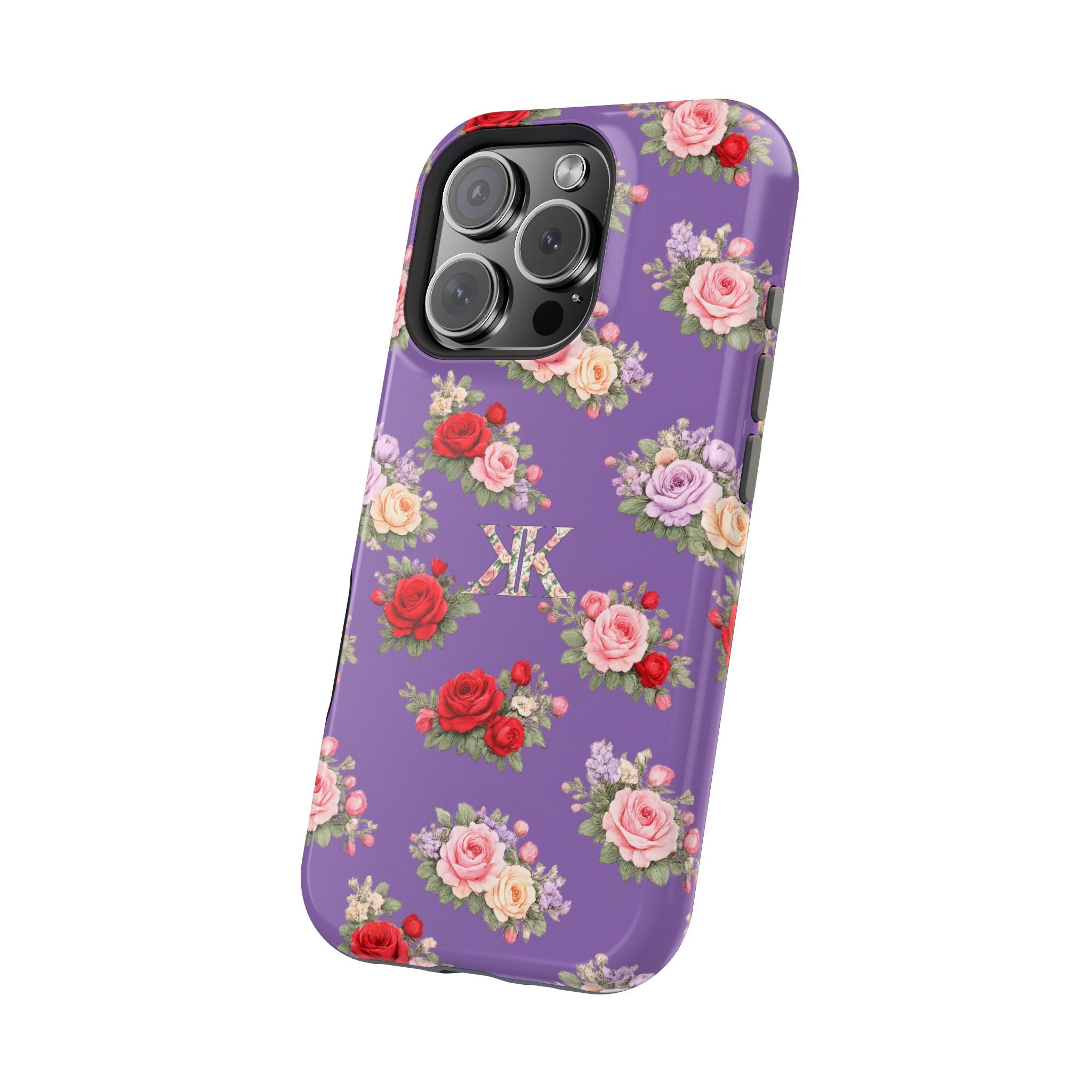 Anthos Collection Light Purple Vintage Floral Rose Pattern Magnetic Impact-Resistant Phone Case