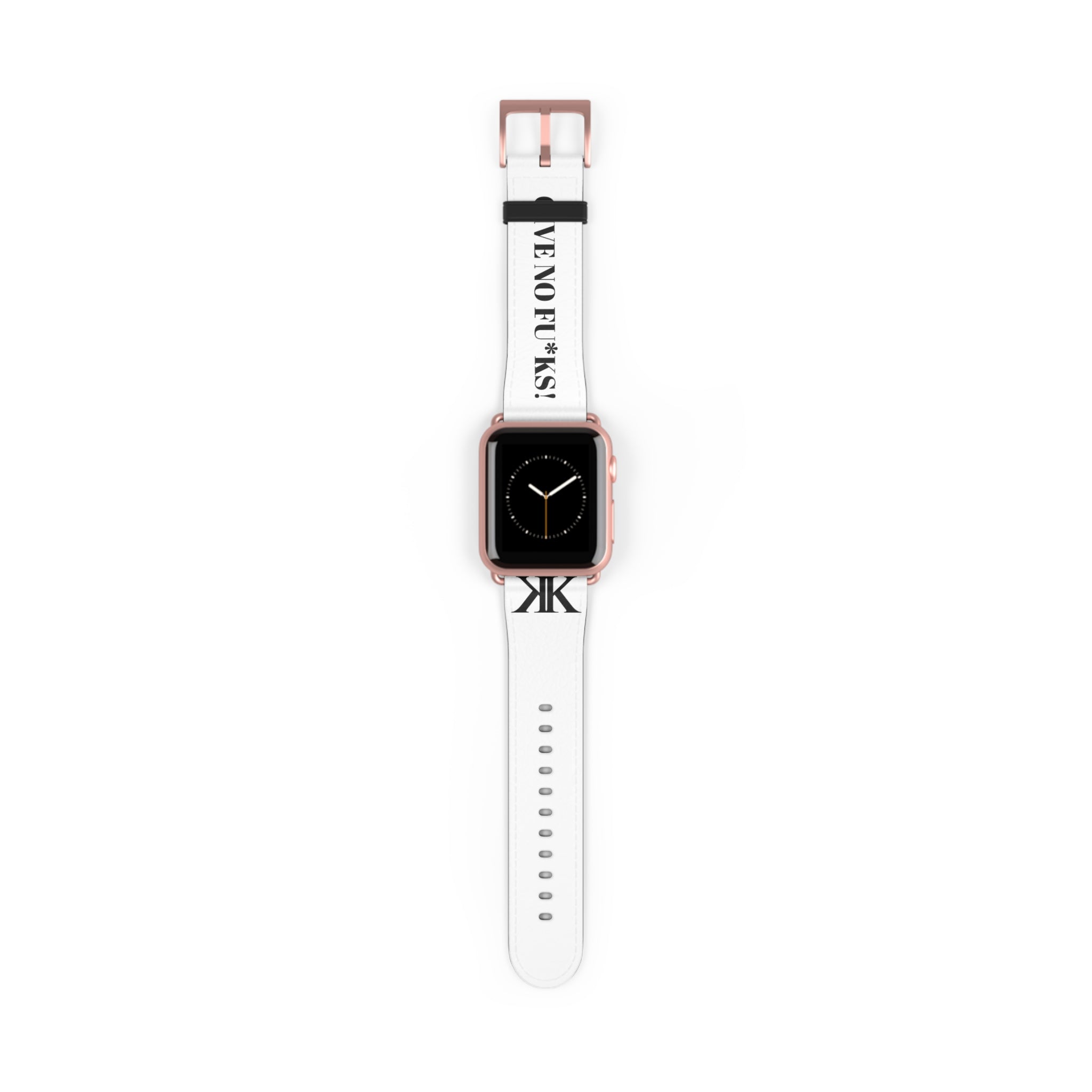 Watch Band — White Leather Strap with "GIVE NO FU*KS!" Text